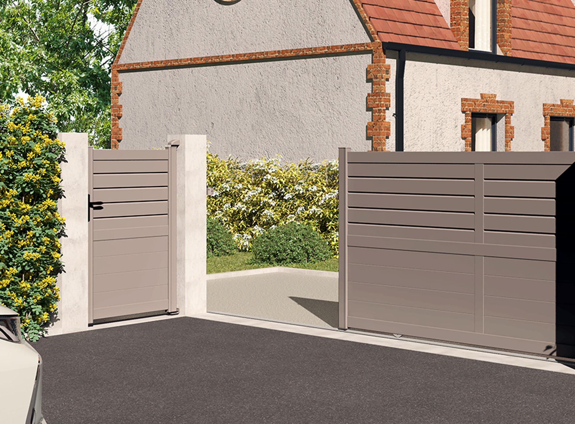 Klos Up Portail coulissant CARNAC lames pleines et persiennes - Gris Quartz 7039