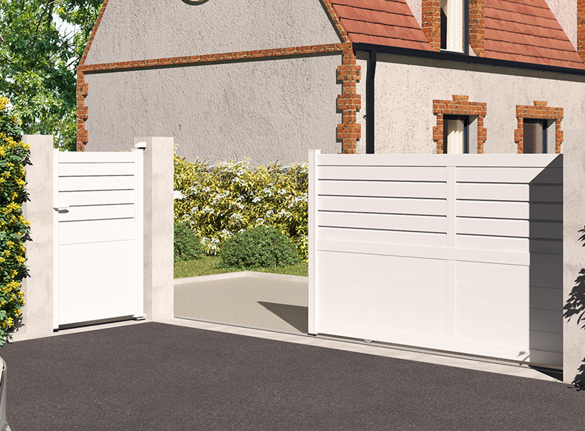 Klos Up Portail coulissant CARNAC lames pleines et persiennes - Blanc 9016