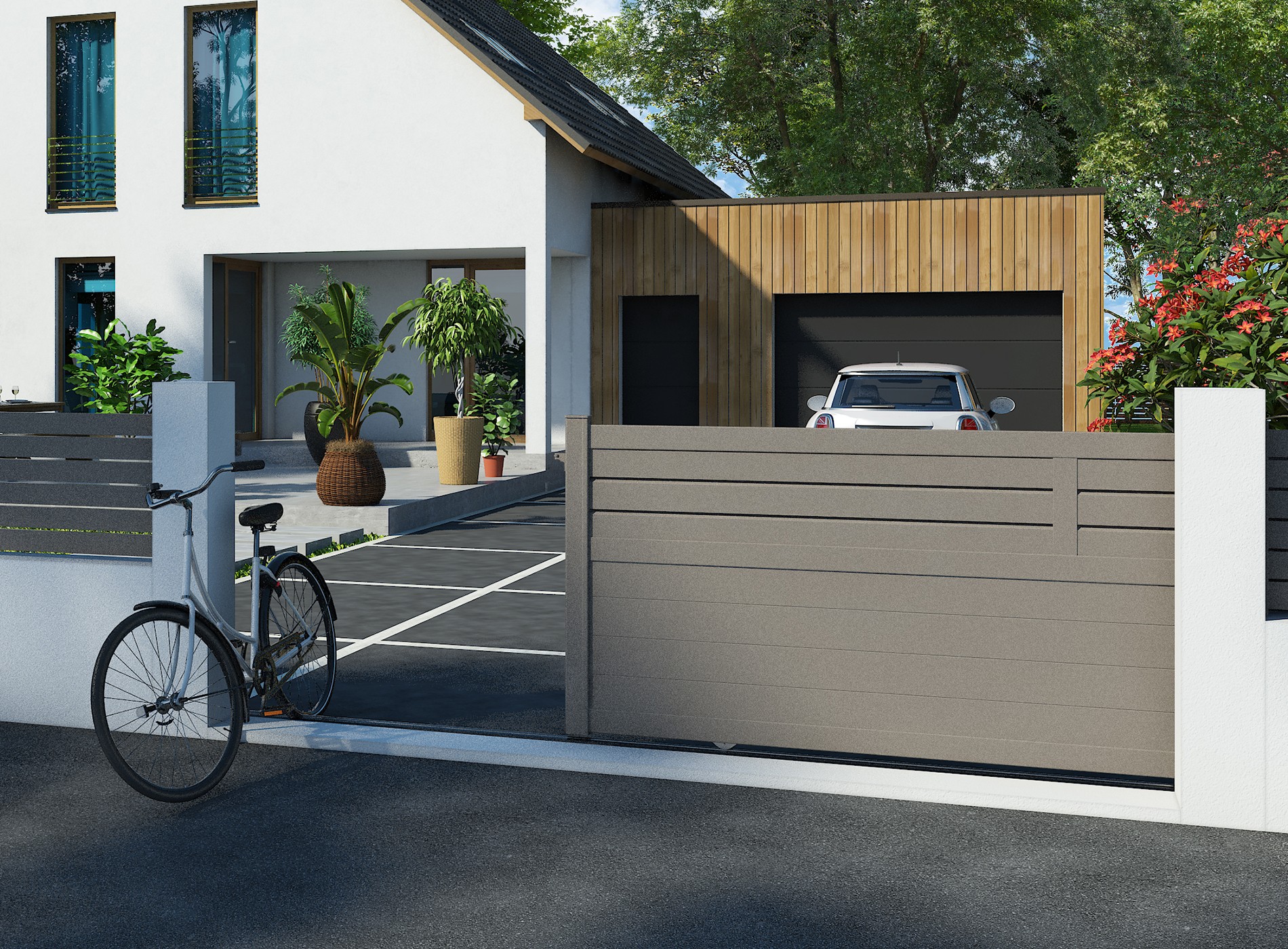 Klos Up portail aluminium coulissant CARO - Gris Sable 2900