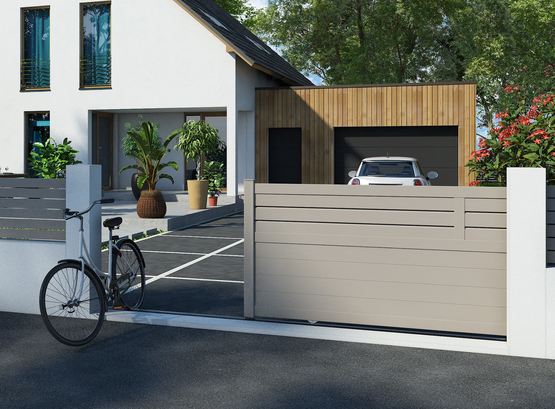 Klos Up portail aluminium coulissant CARO - Gris Quartz 7039