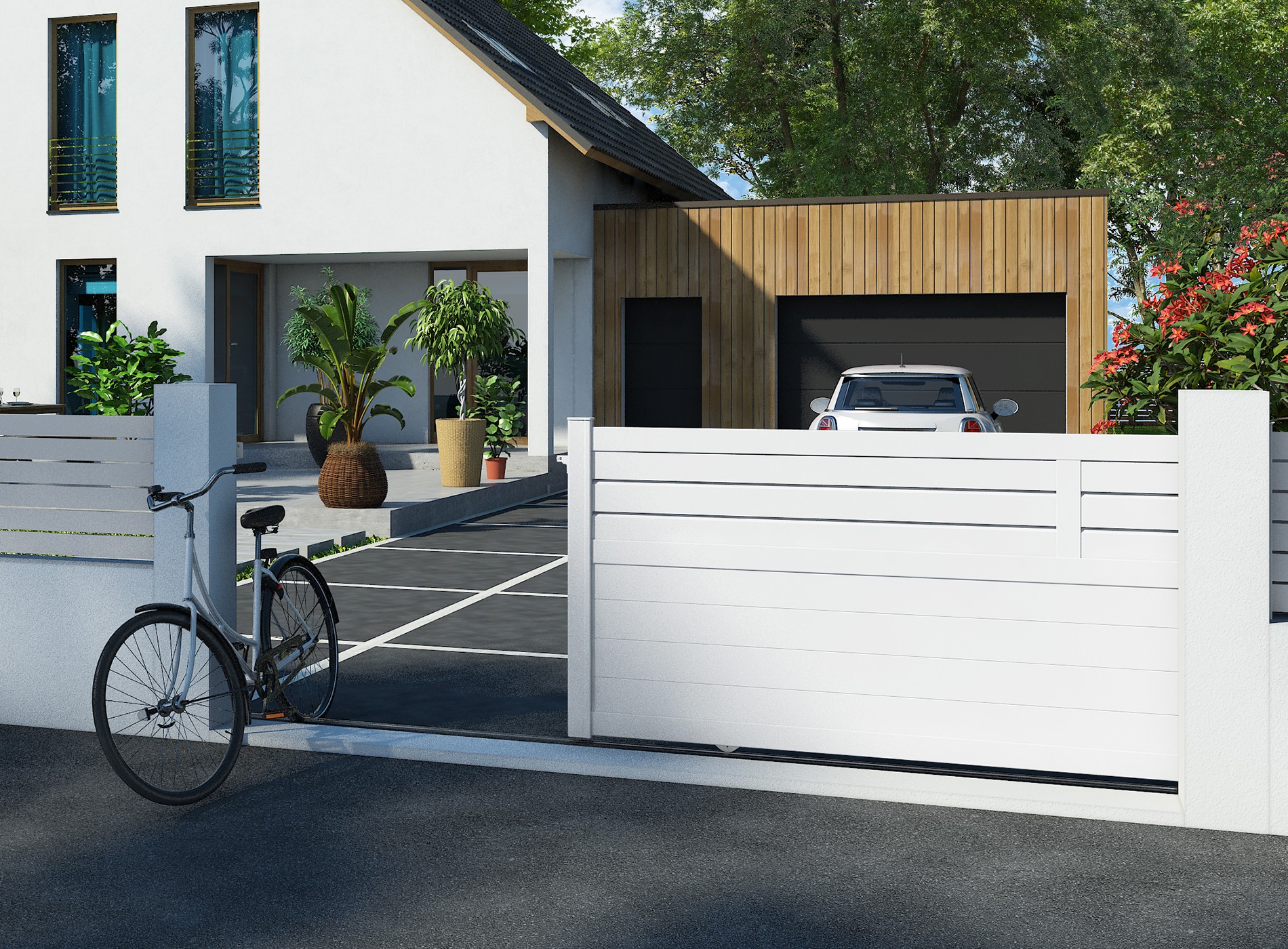 Klos Up portail aluminium coulissant CARO - Blanc 9016