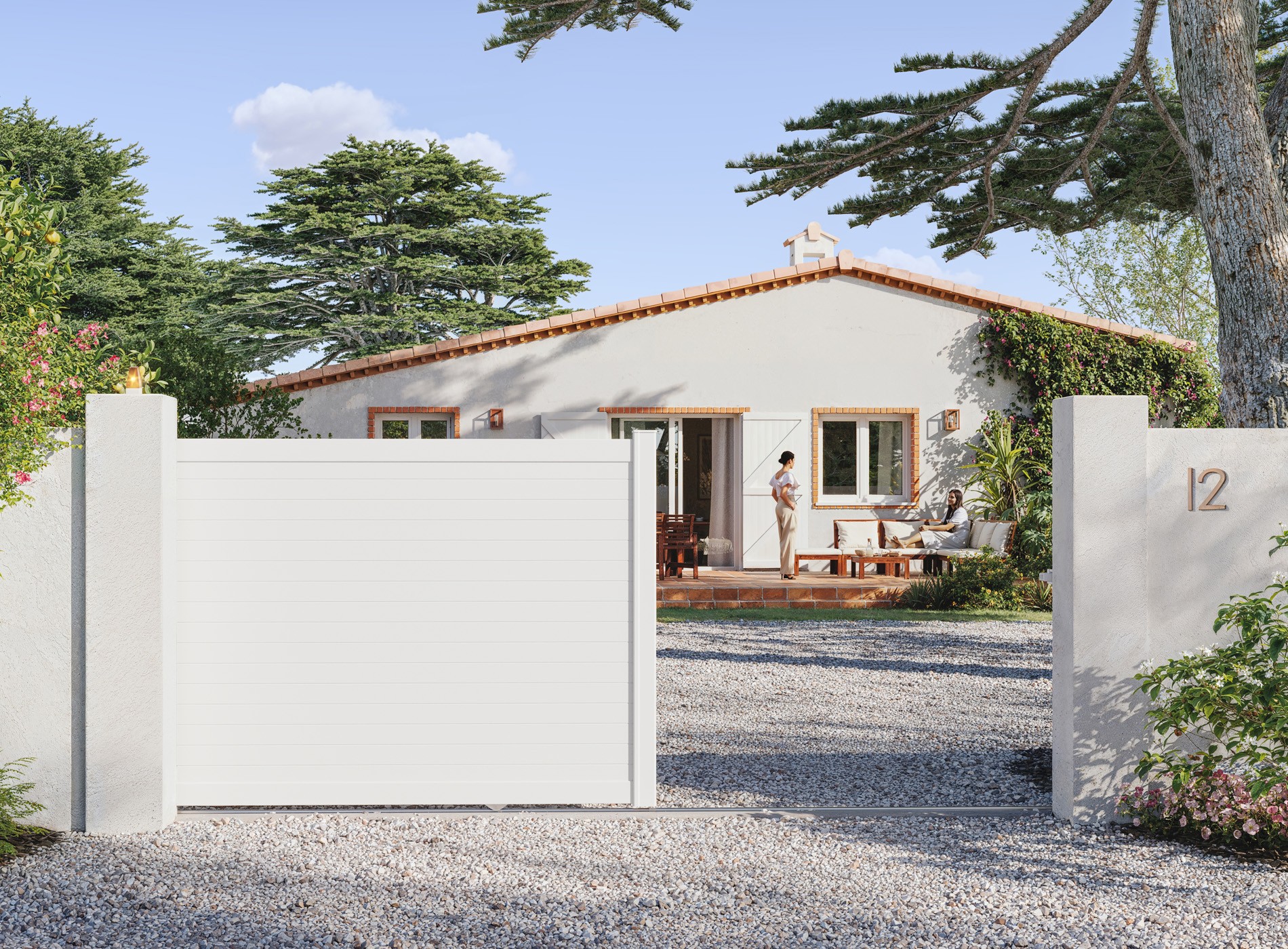 Portail coulissant en aluminium CONCARNEAU, blanc 9016