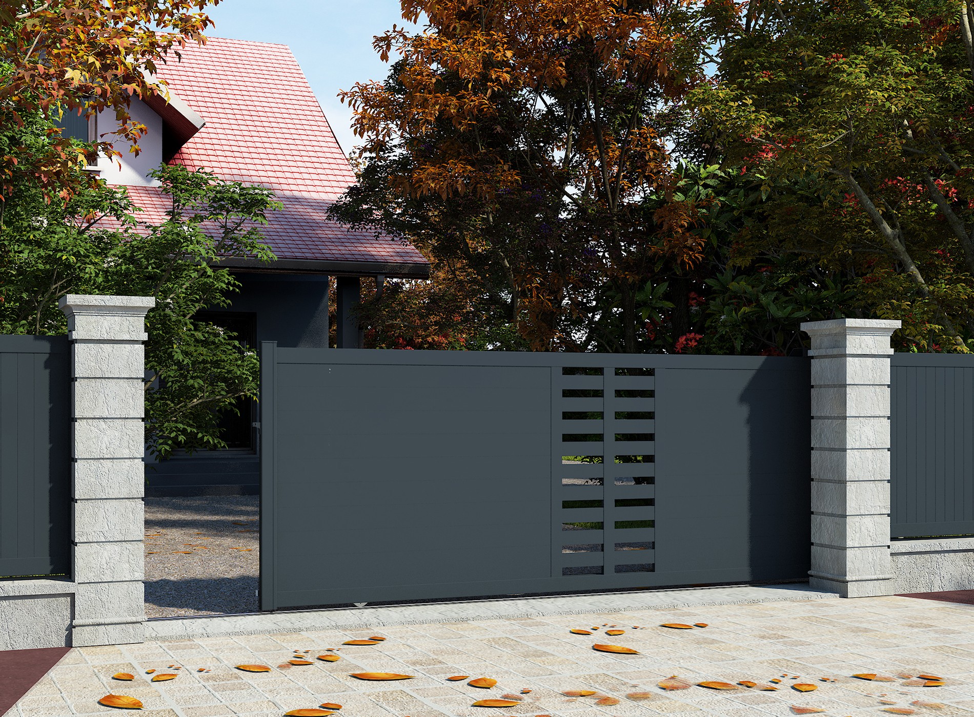 Klos Up Portail coulissant aluminium GARLAN Gris Zinc 7016