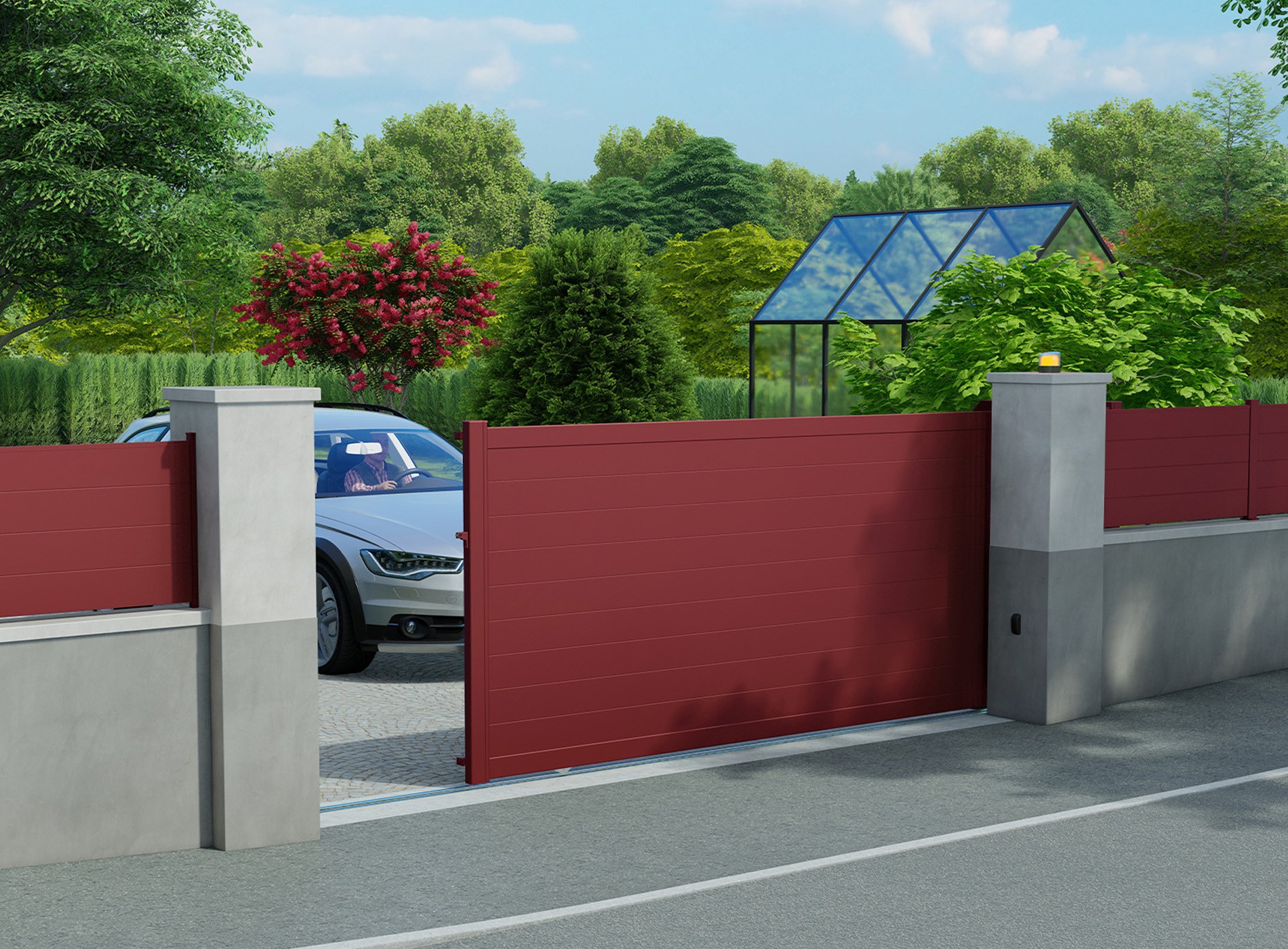 Klos up portail aluminium battant LAO lames pleines 150 - Rouge 3004