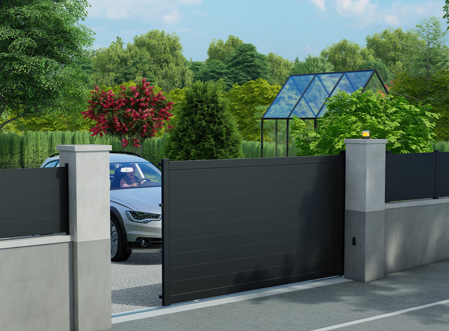 Klos up portail coulissant LAO lames pleines 150 - Noir 9005