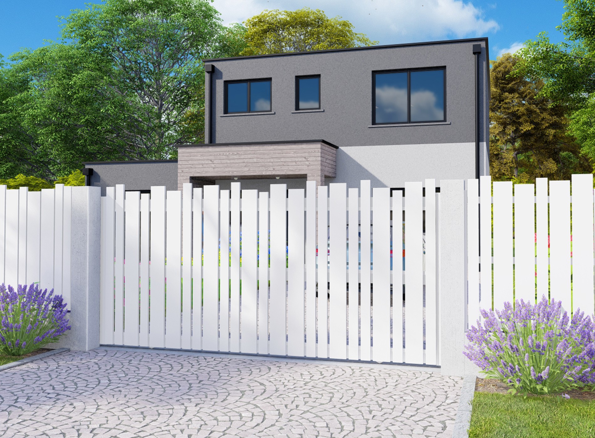 Klos Up Portail aluminium coulissant LIVIO - 9016 Blanc