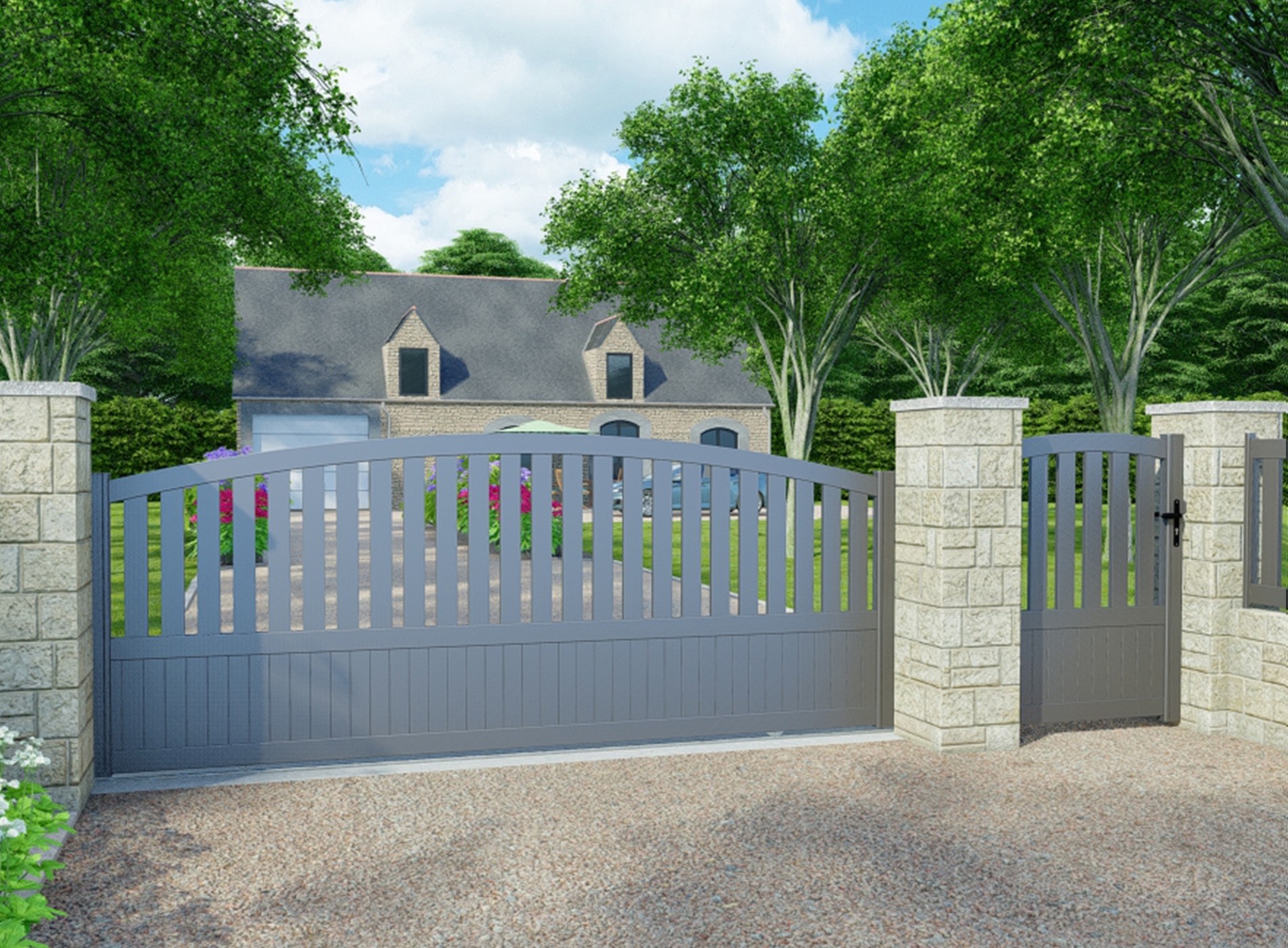 Portail coulissant en aluminium MOELLAN , gris sablé 2900
