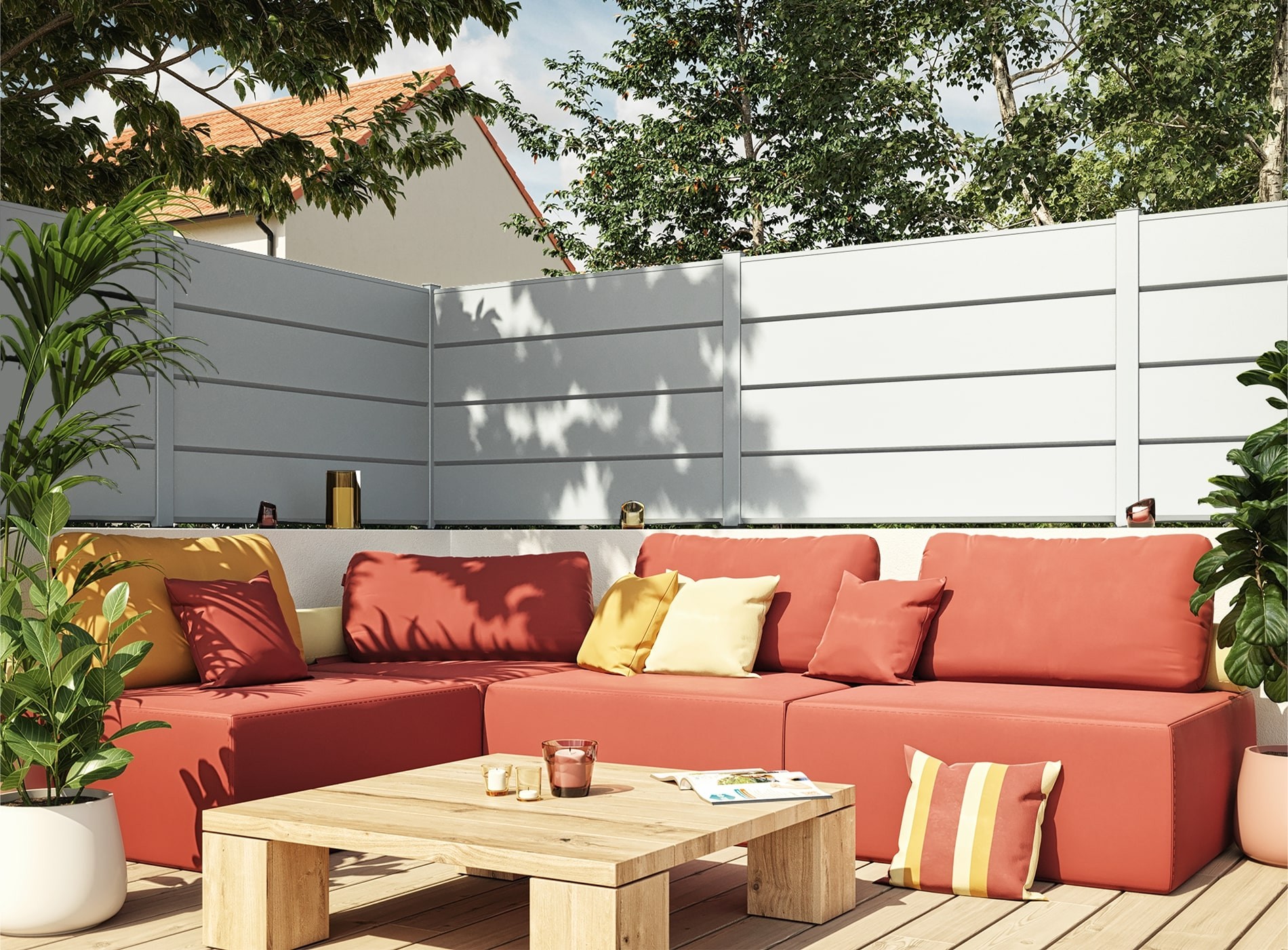 Clôture en aluminium Aliz, lame persienne 255 mm, Blanc 9016