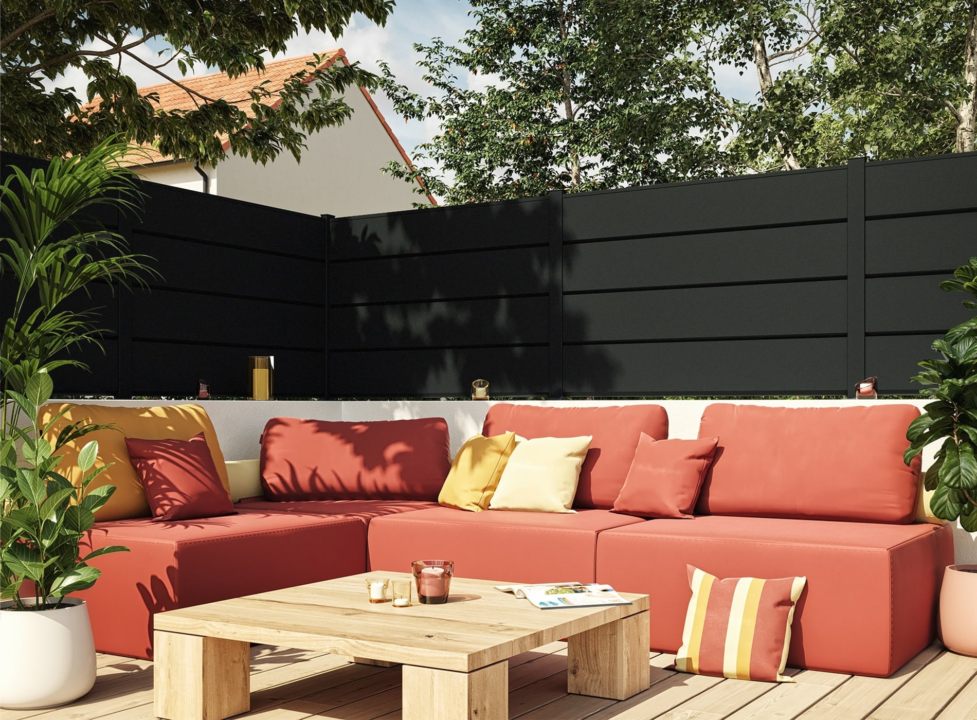 Clôture en aluminium Aliz, lame persienne 255 mm, Noir sablé 2100S