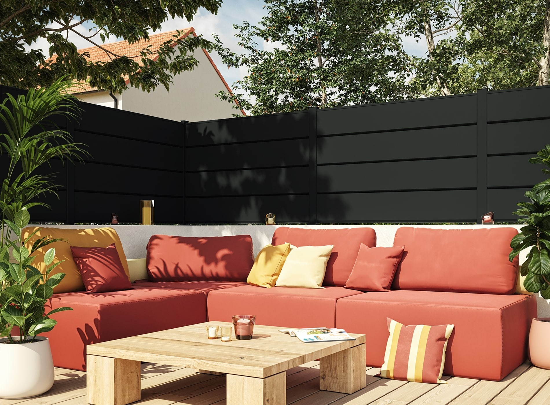 Clôture en aluminium Aliz, lame persienne 255 mm, Noir 9005