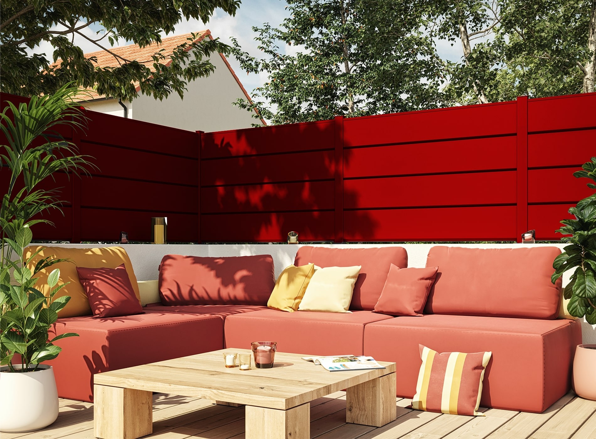 Clôture en aluminium Aliz, lame persienne 255 mm, Rouge 3004