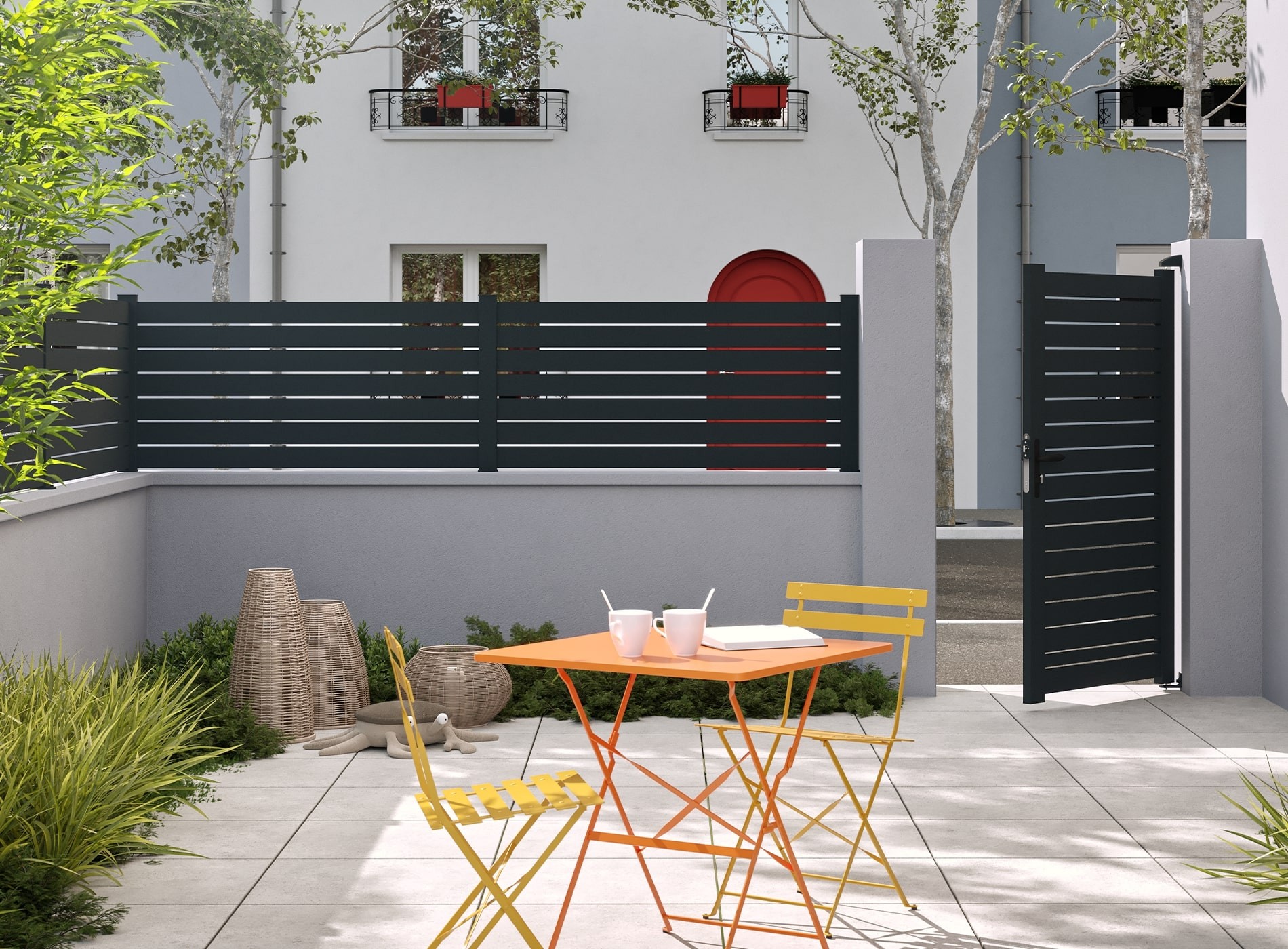 Clôture en aluminium Trez, lame ajourée 90 mm, Noir sablé 2100S