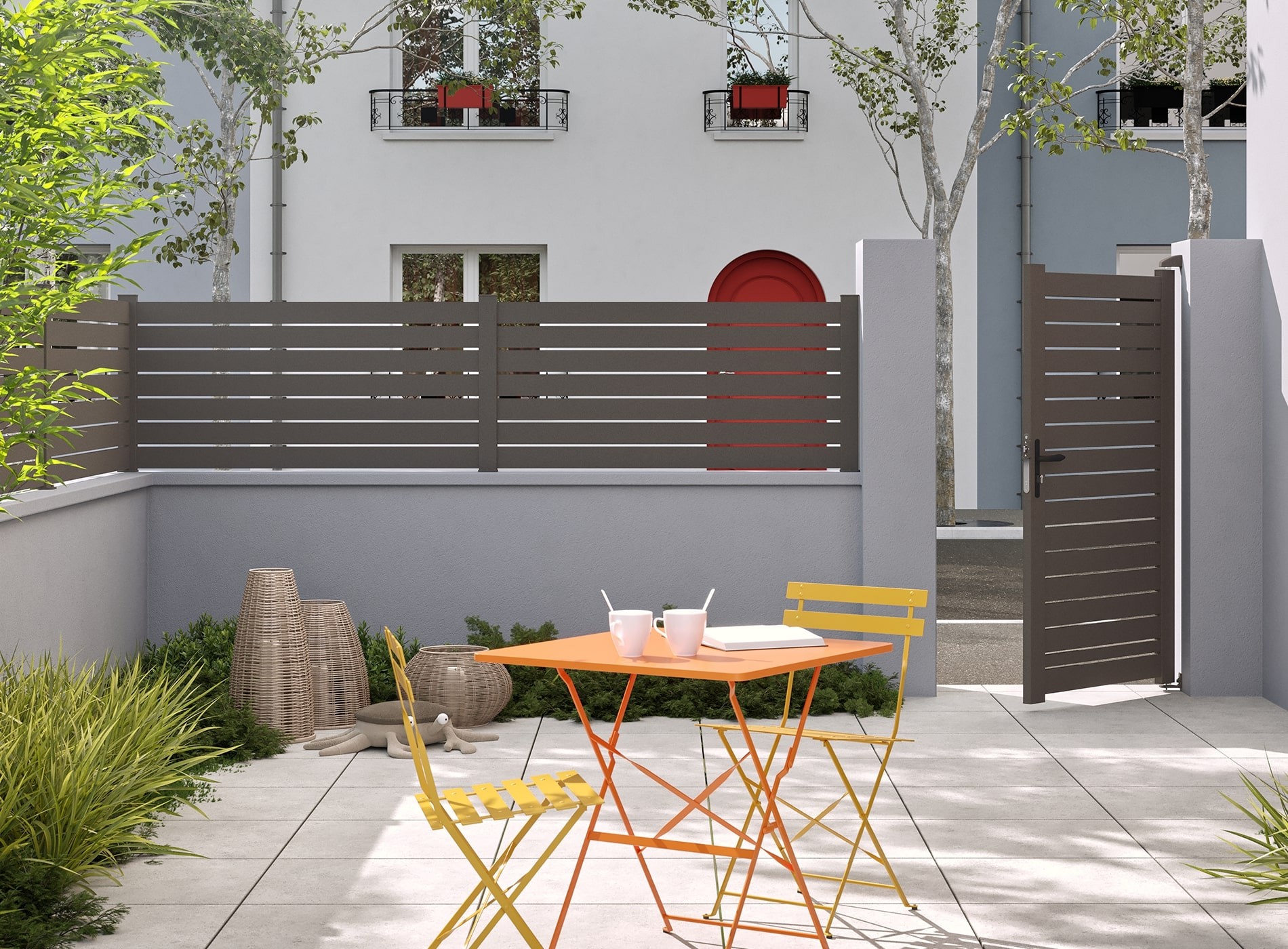 Clôture en aluminium Trez, lame ajourée 90 mm, Gris sablé 2900S