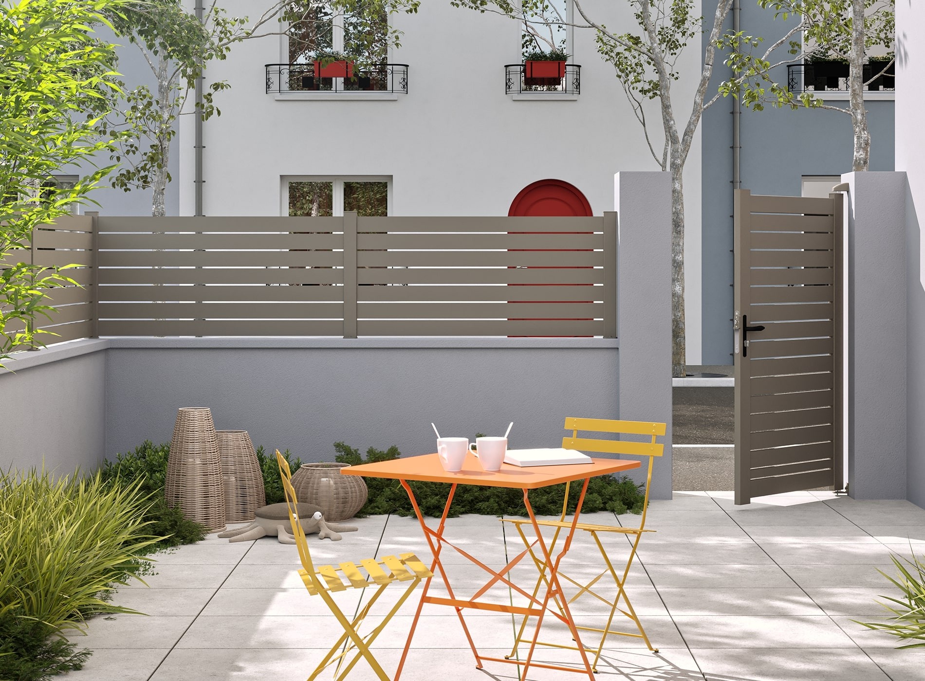 Clôture en aluminium Trez, lame ajourée 90 mm, Gris quartz 7039