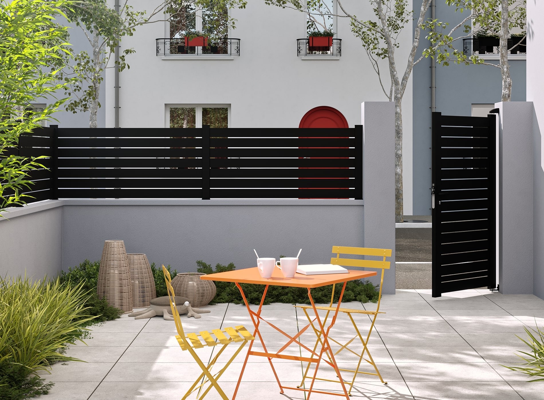 Clôture en aluminium Trez, lame ajourée 90 mm, Noir 9005