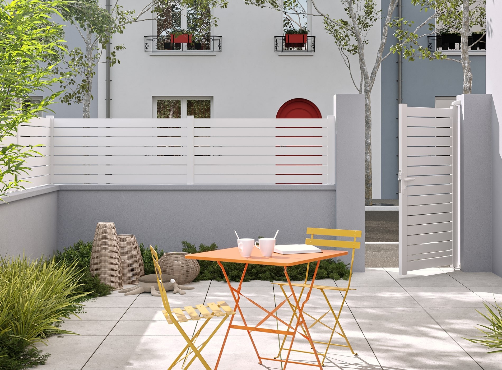 Clôture en aluminium Trez, lame ajourée 90 mm, Blanc 9016