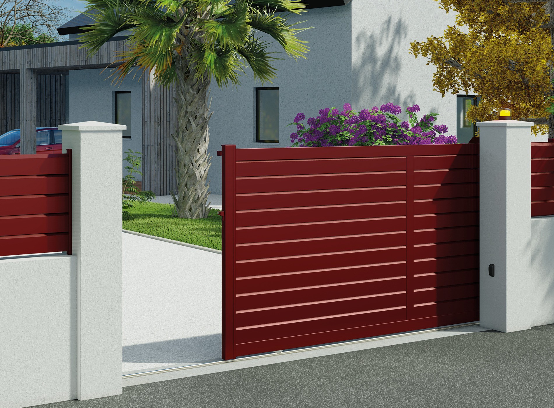 Portail coulissant en aluminium Zef - Rouge 3004