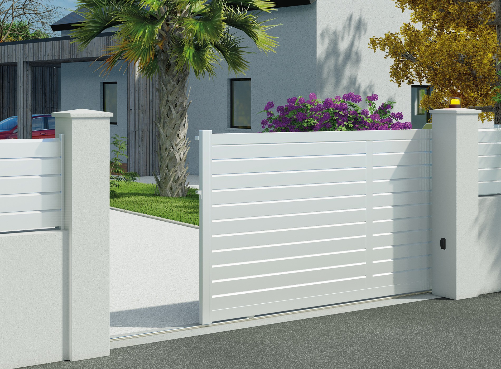 Portail coulissant en aluminium Zef, blanc 9016