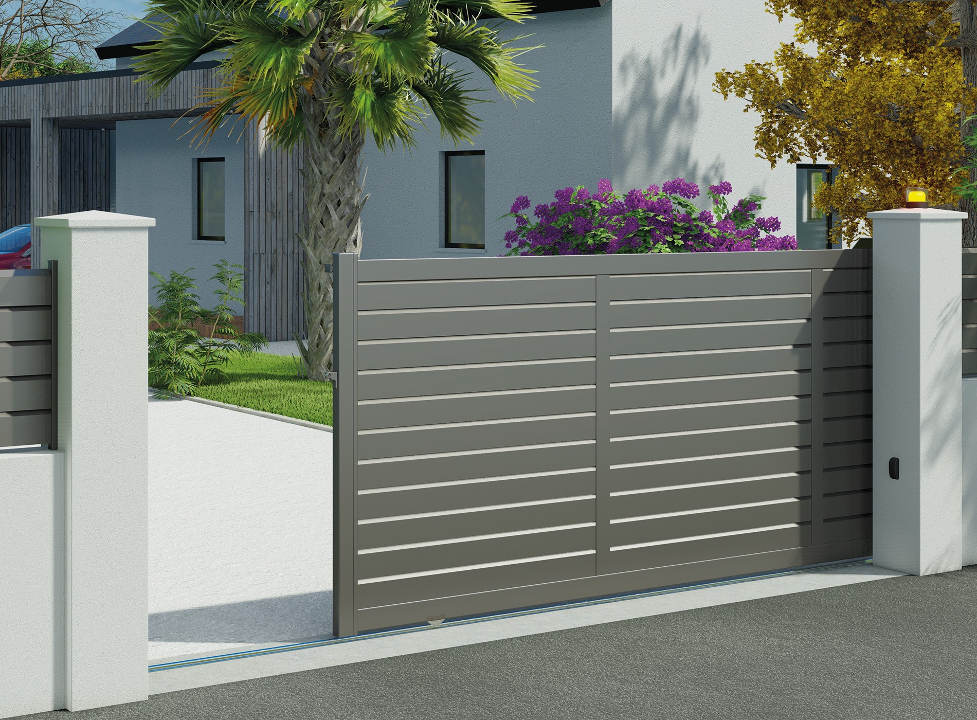 Portail coulissant en aluminium Zef, Gris sablé 2900
