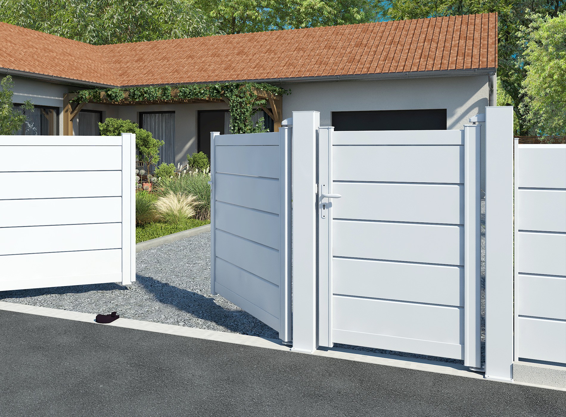 Portillon aluminium ALIZ lames persiennes 255 - Blanc 9016