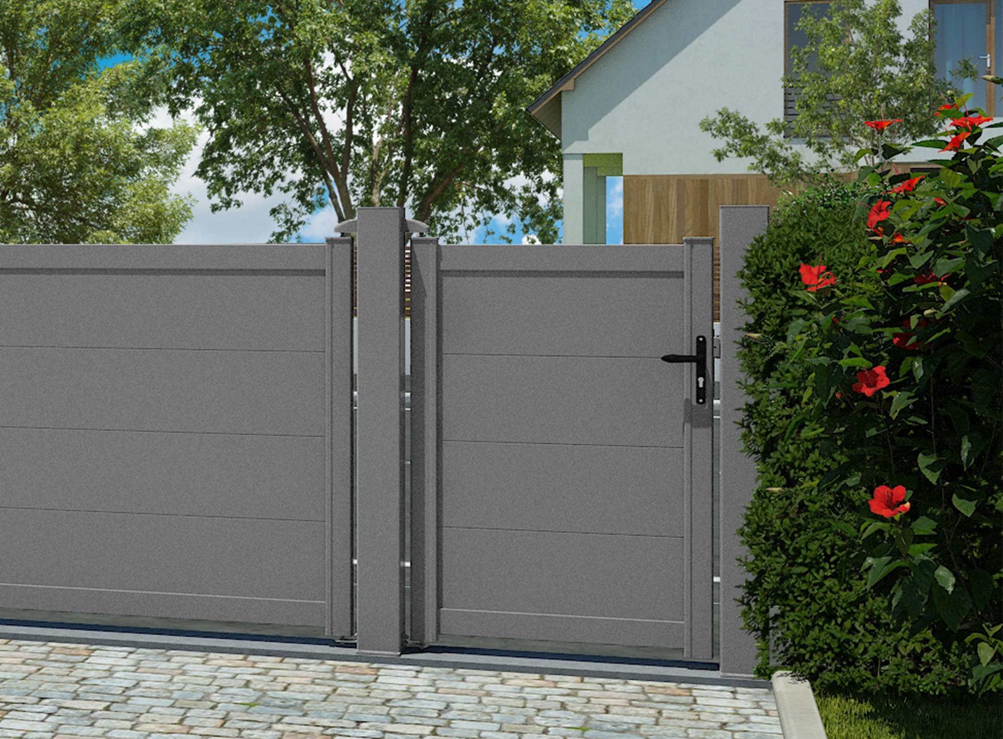 Klos Up Portillon aluminium lames pleines 300 HEZO - Gris Sablé 2900