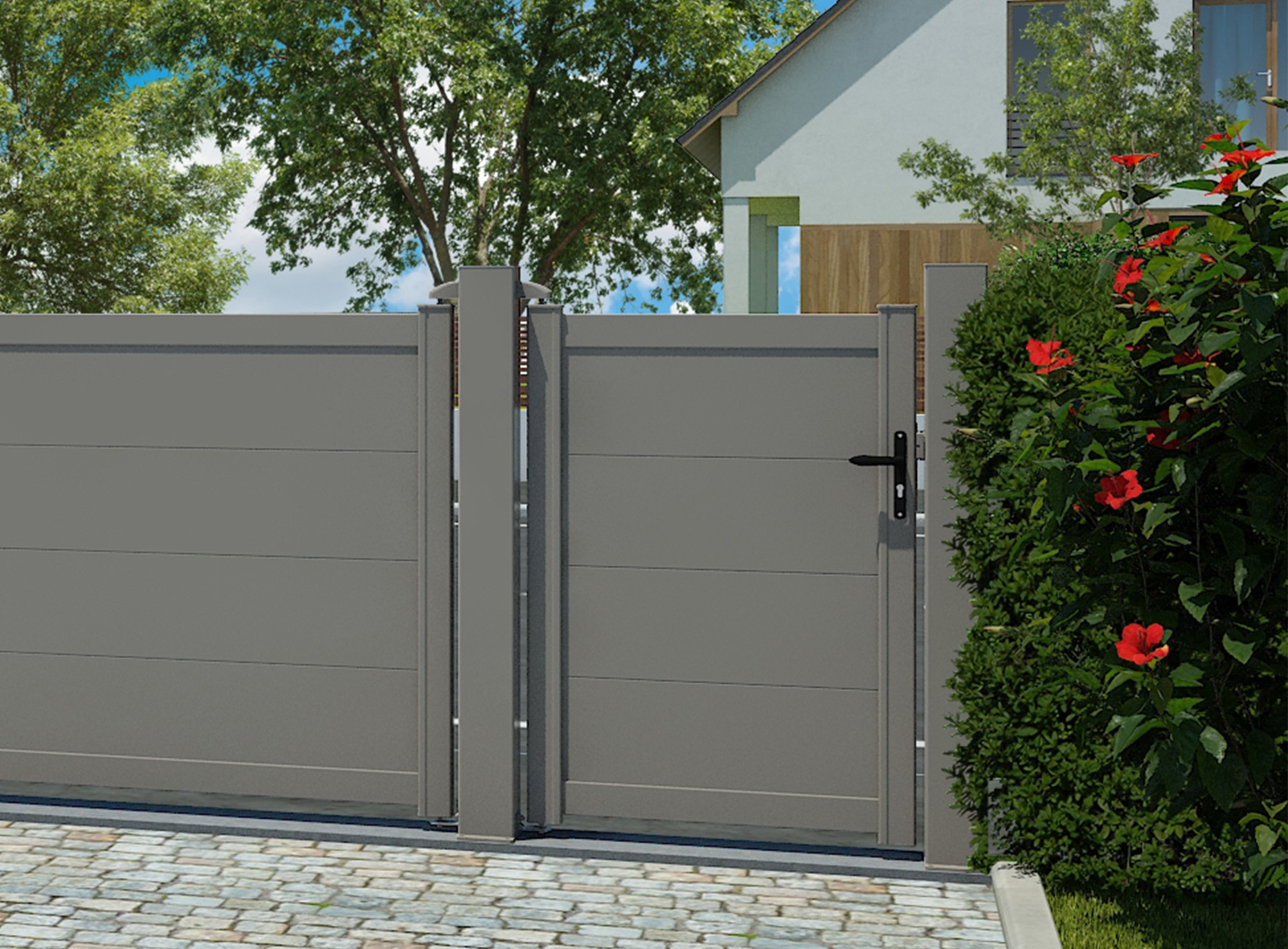 Klos Up Portillon aluminium  lames pleines 300 HEZO - Gris Quart 7039