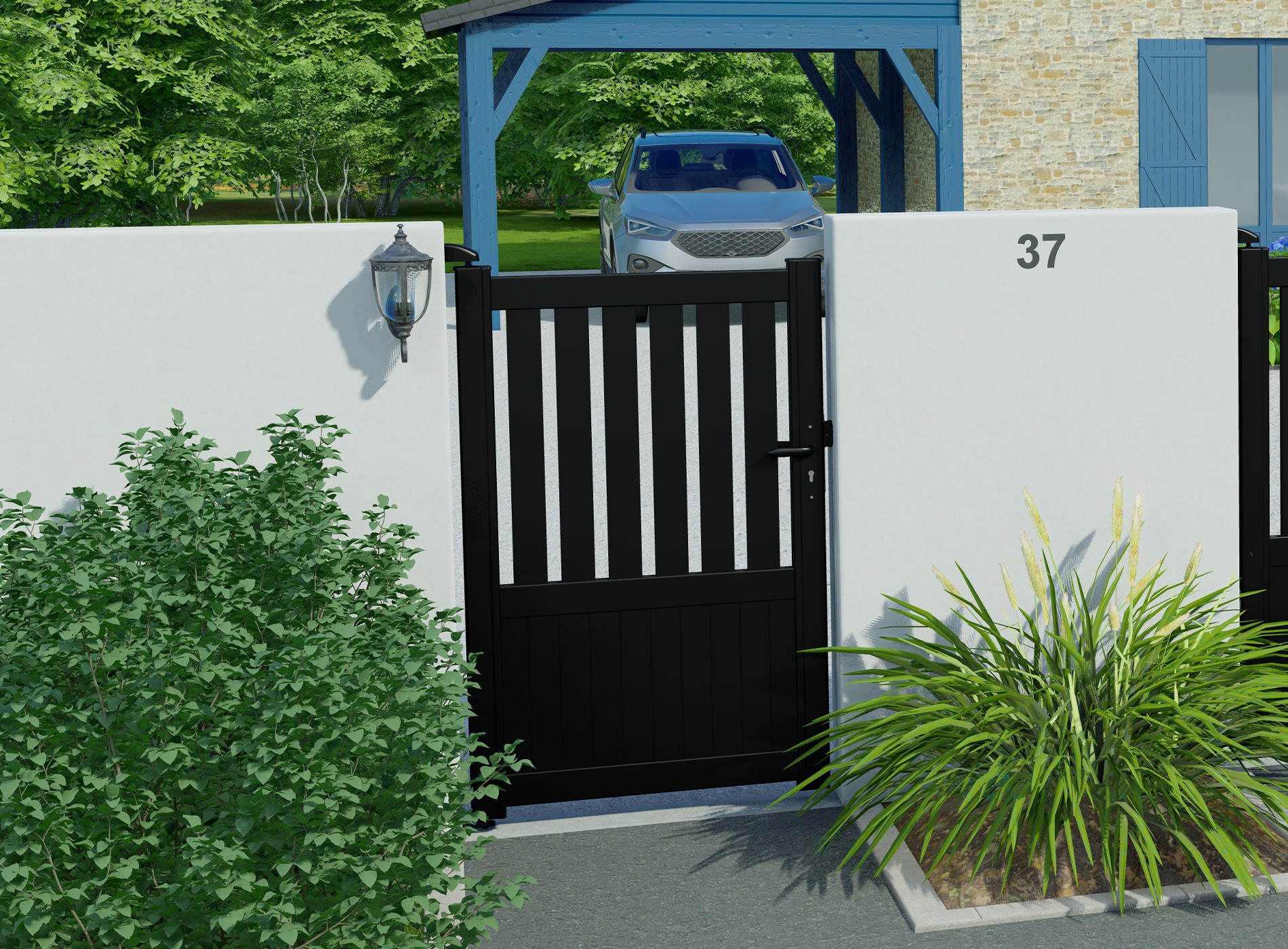 portillon en aluminium PENMARCH, Noir 9005