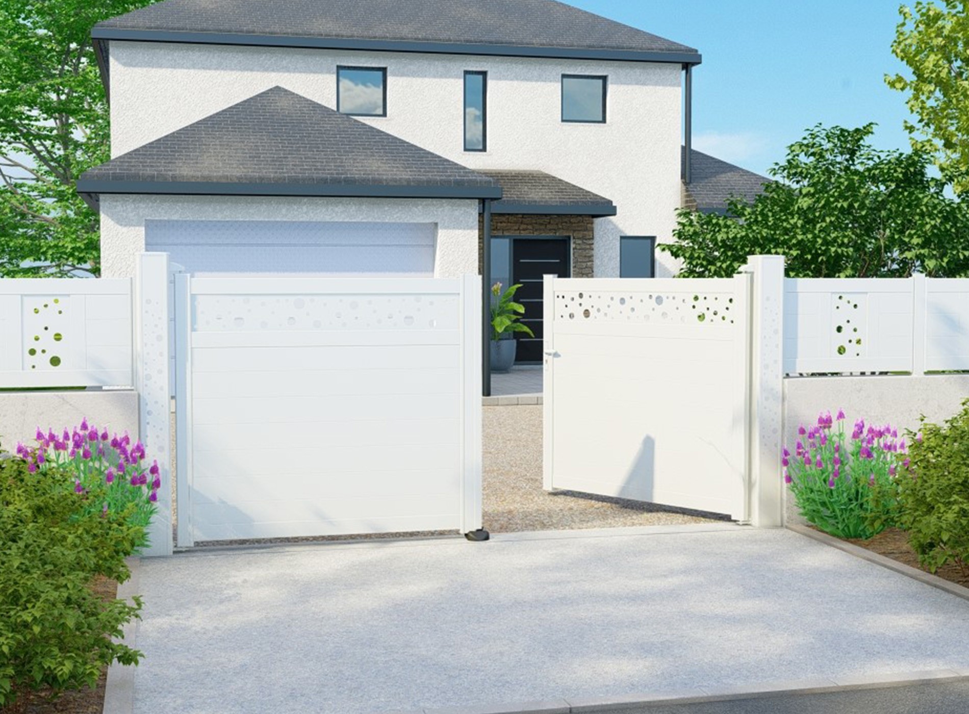 Portail décor battant BULLE blanc 9016