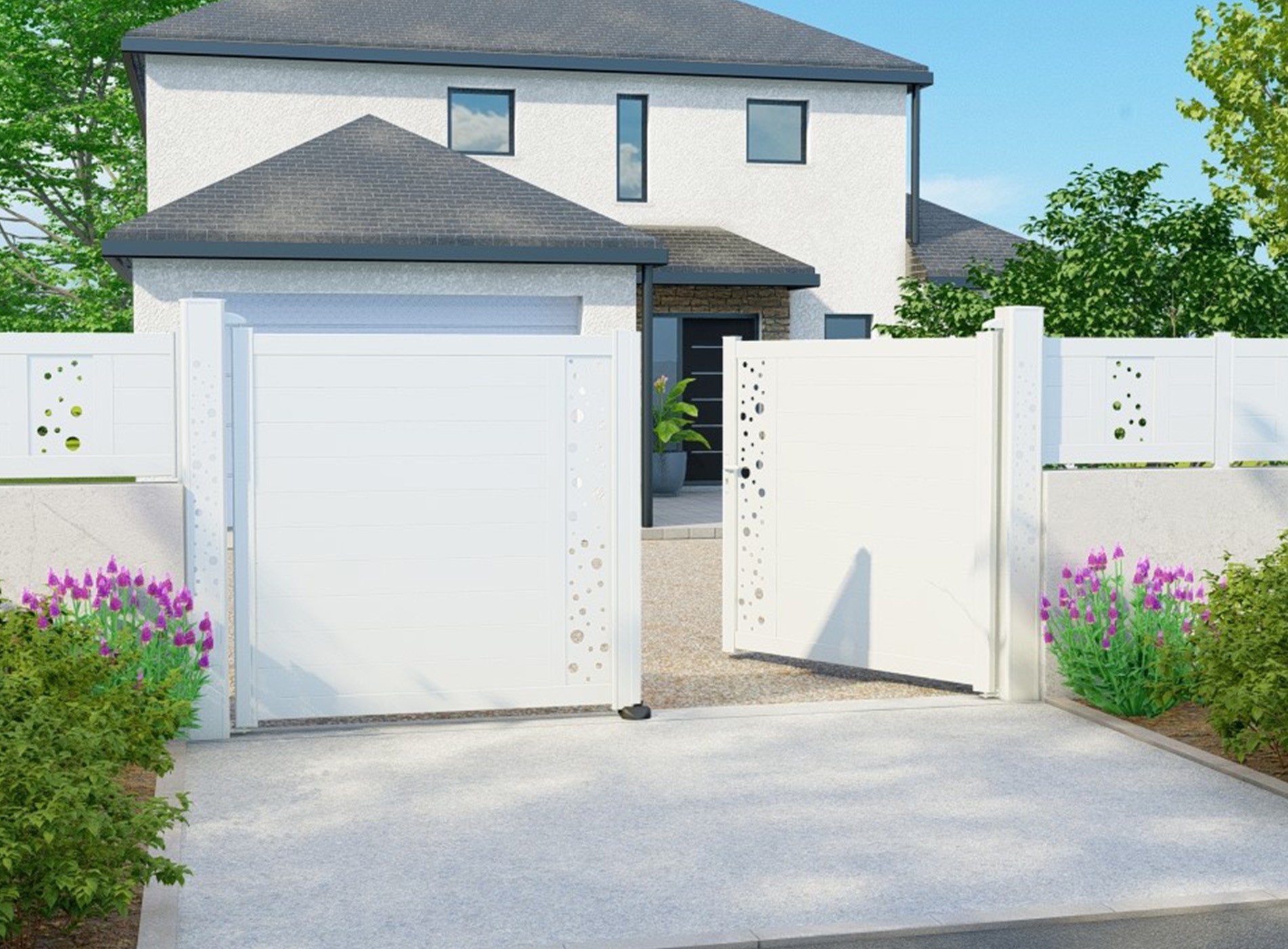 Portail décor battant BULLE blanc 9016