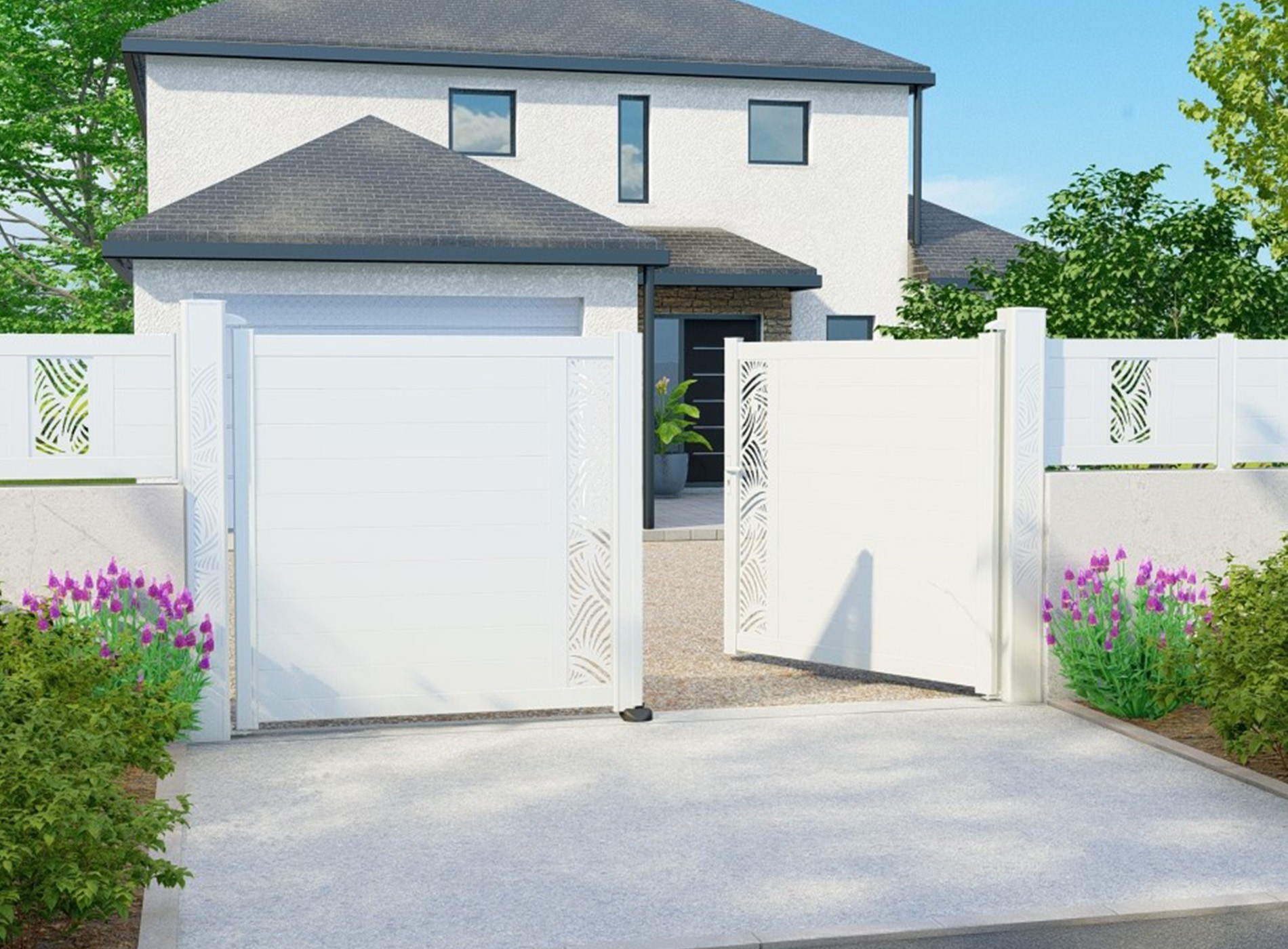 Portail décor battant PALM blanc 9016