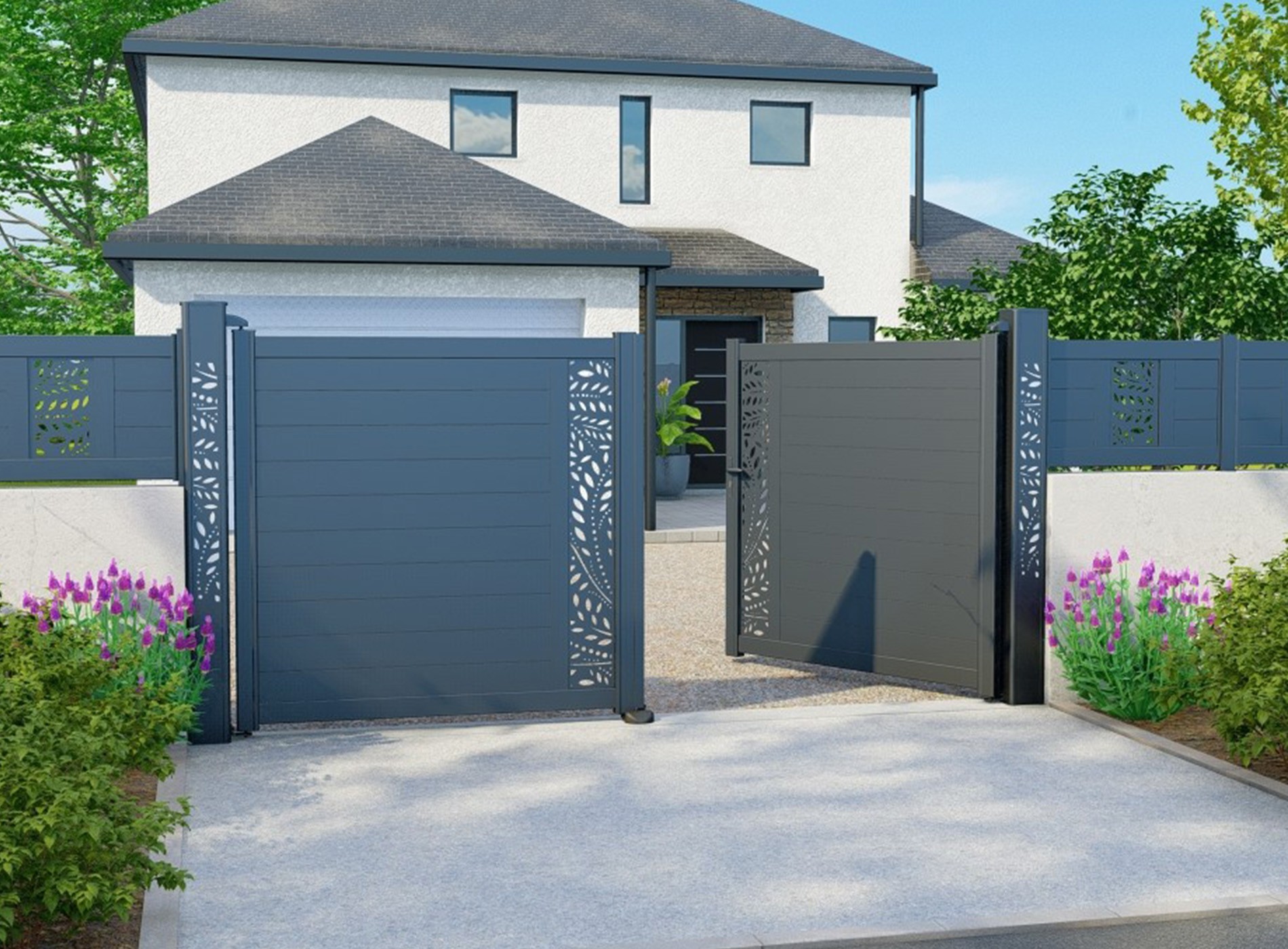 Portail décor battant SYLVA gris zinc 9016