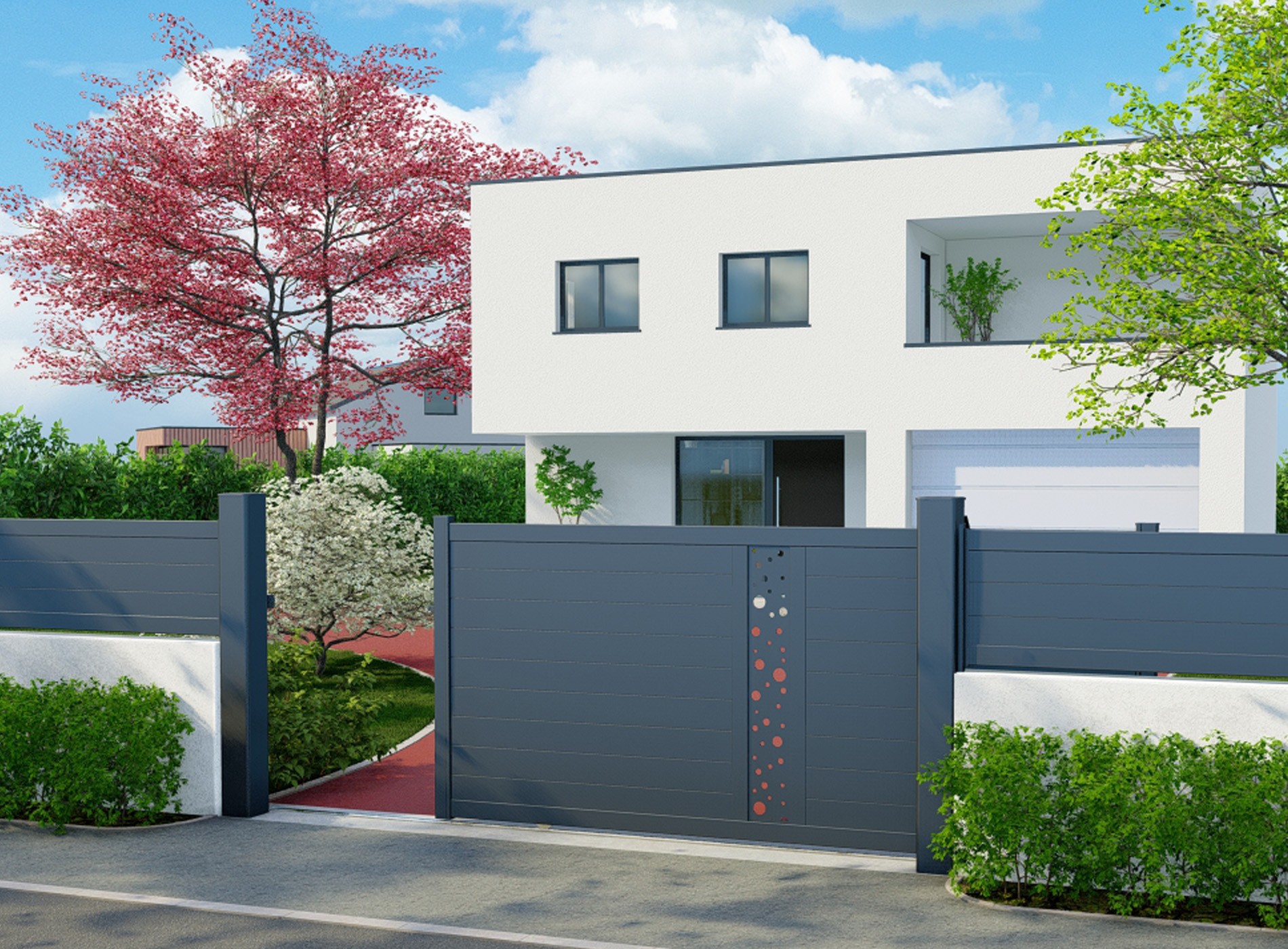 Portail décor coulissant BULLE gris zinc 7016