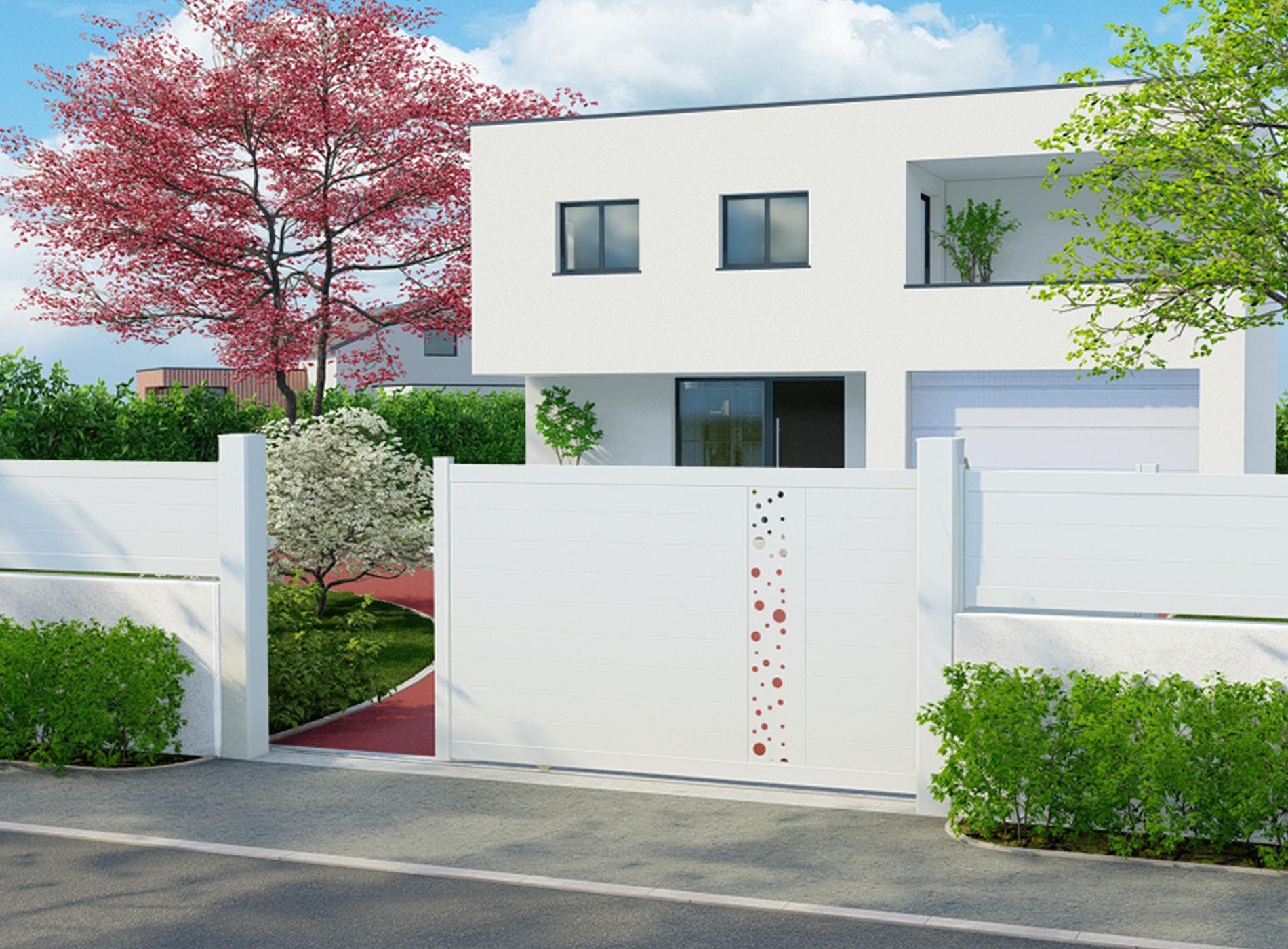 Portail décor coulissant BULLE blanc 9016