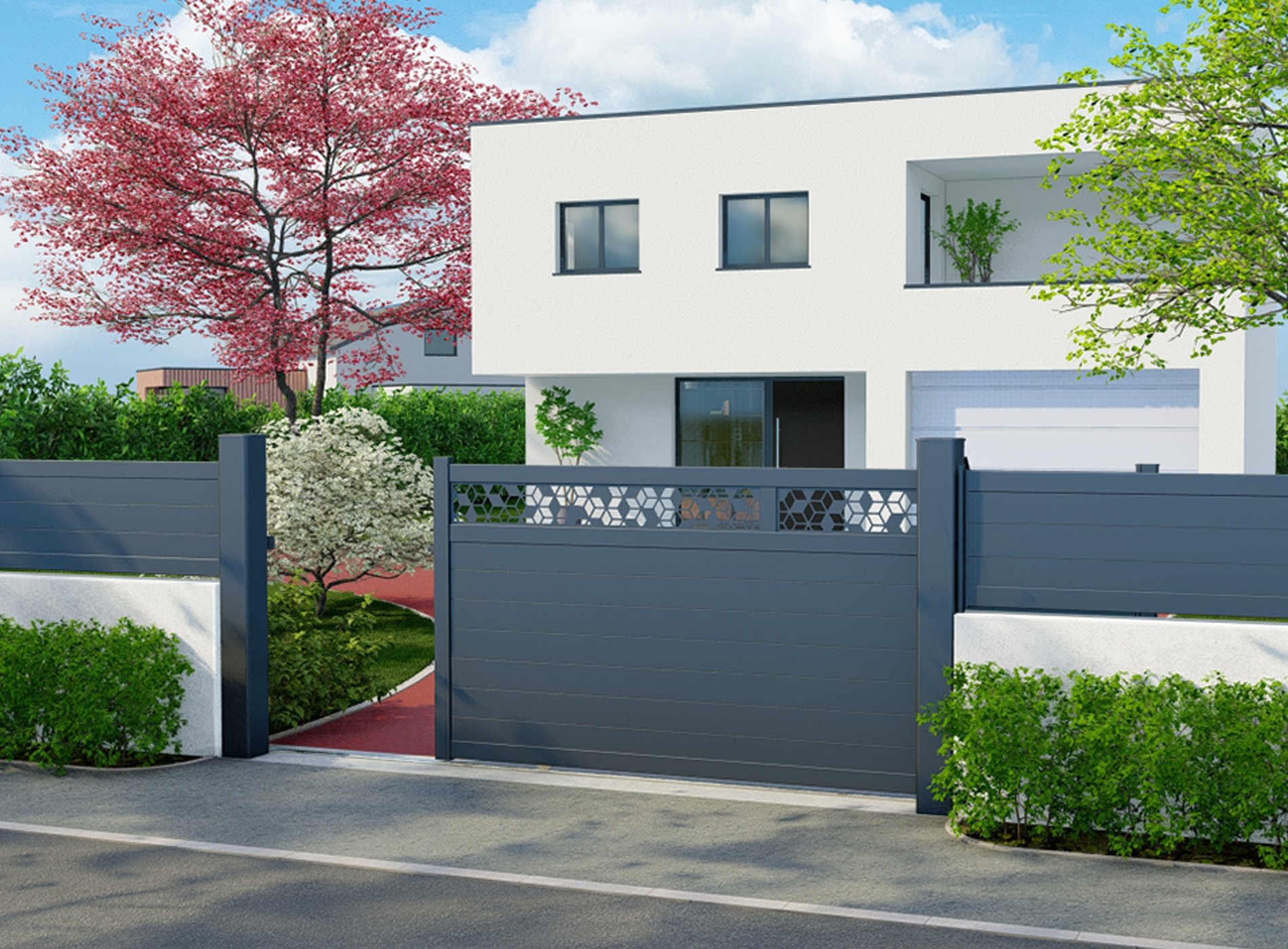 Portail décor coulissant GRAFIK gris zinc 7016
