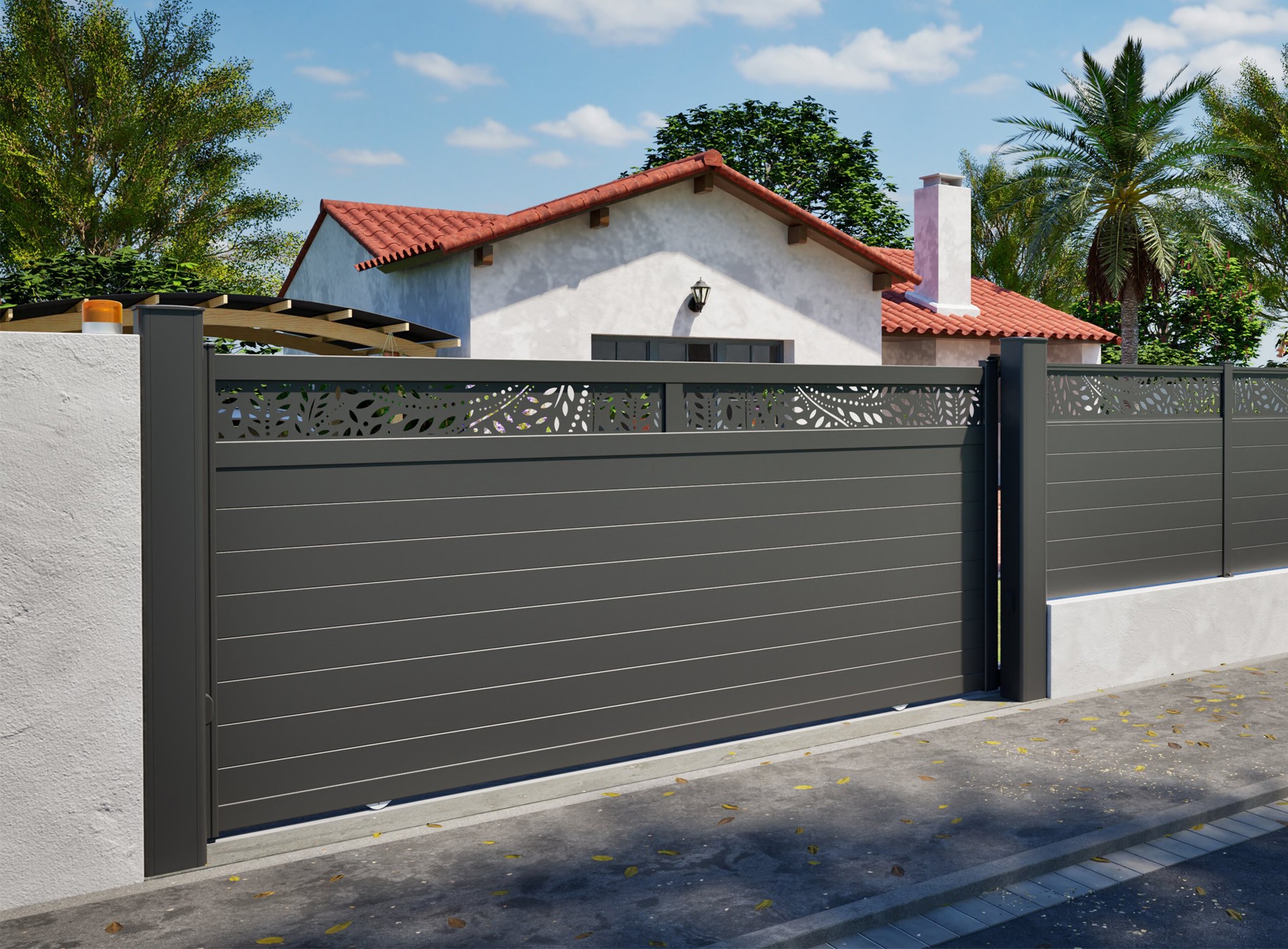 Portail décor coulissant SYLVA nori sable 2100 Noir Sable