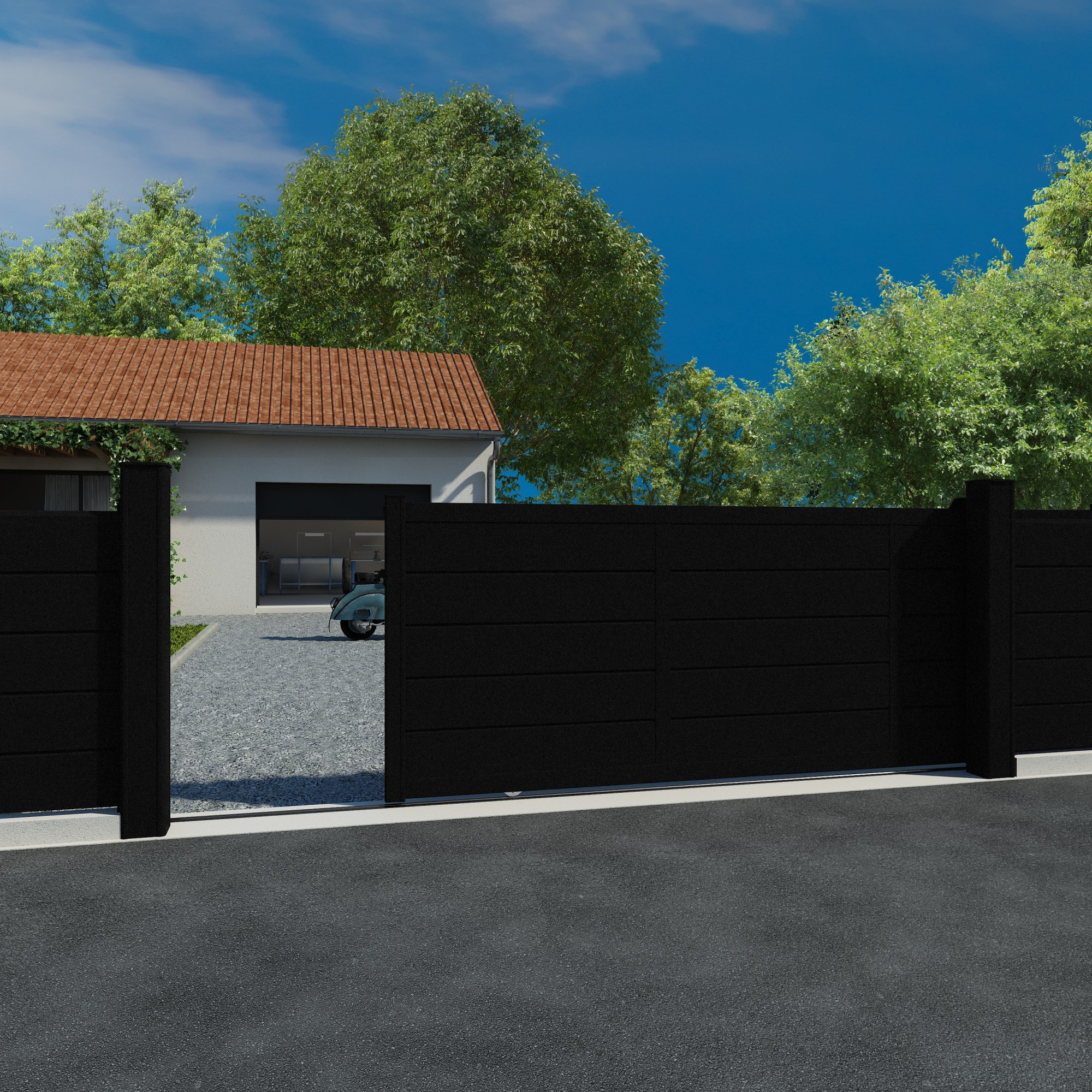 Portail coulissant en aluminium ALIZ, Noir sablé 2100