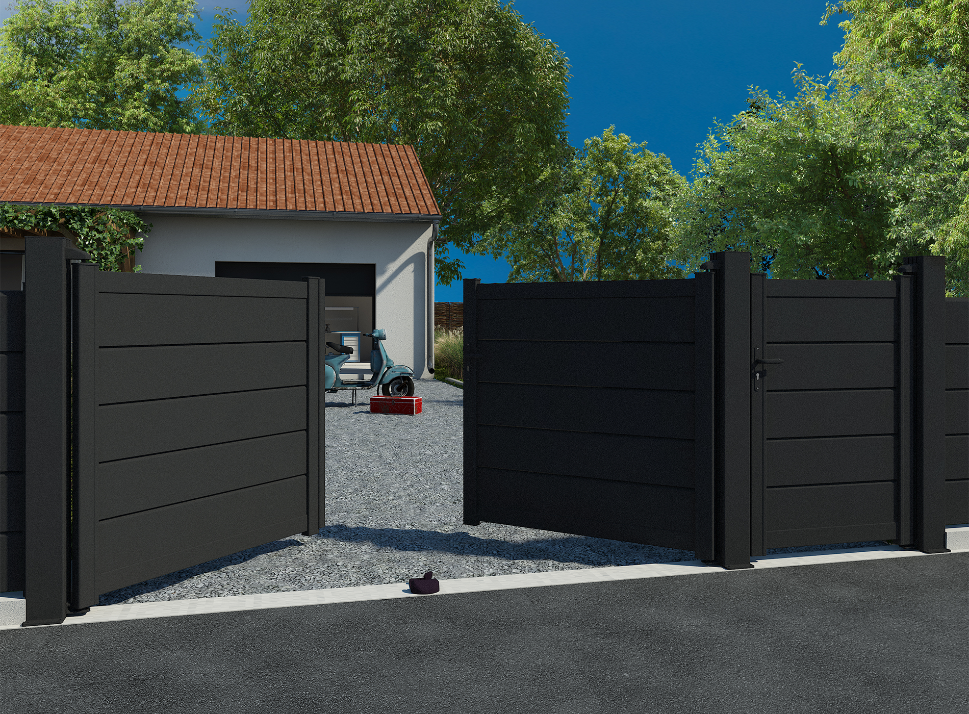 Klos up portail battant ALIZ lames persiennes 255 - Noir Sable 2100