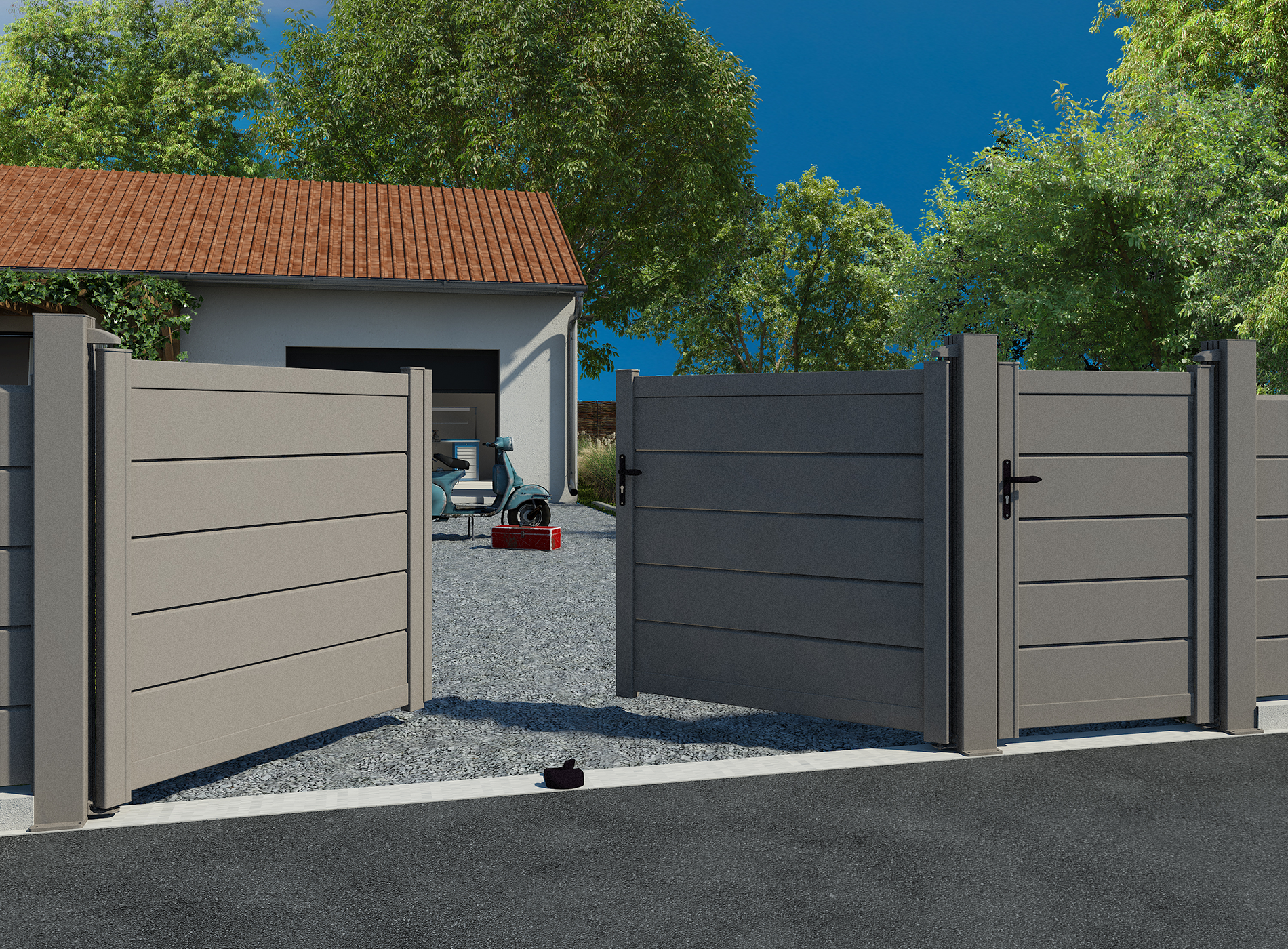 Klos up portail battant ALIZ lames persiennes 255 - Gris Sable 2900