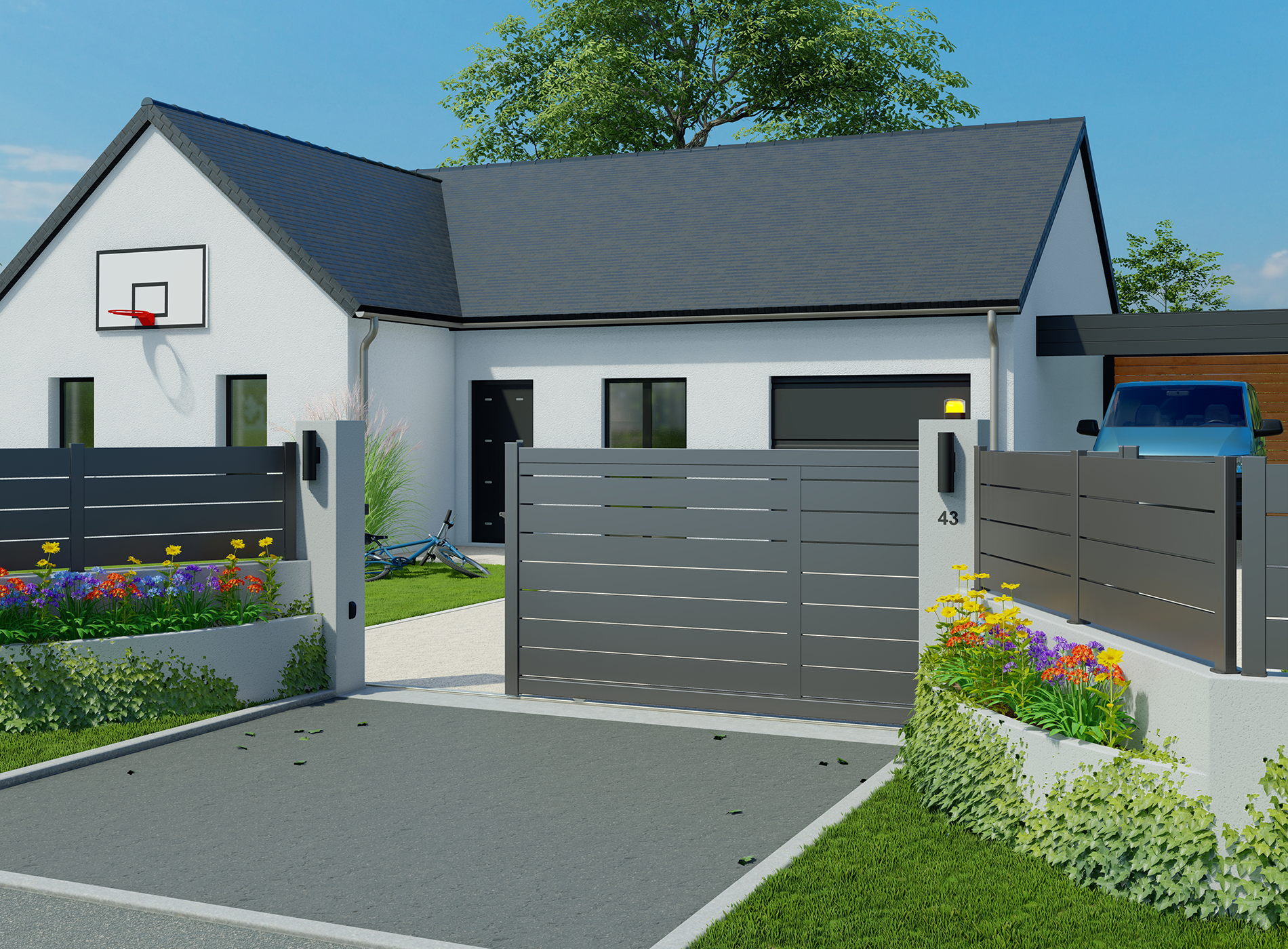 Portail coulissant BONO, Gris Sablé 2900