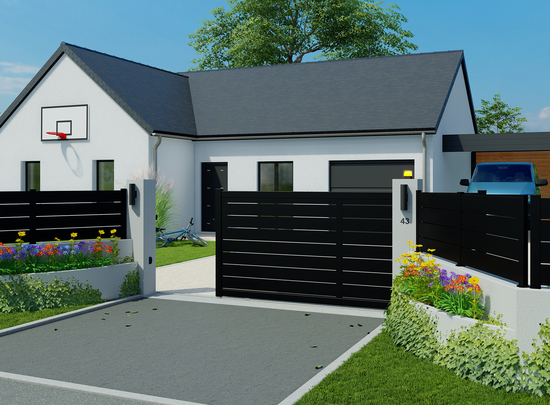 Portail coulissant BONO, Noir 9005