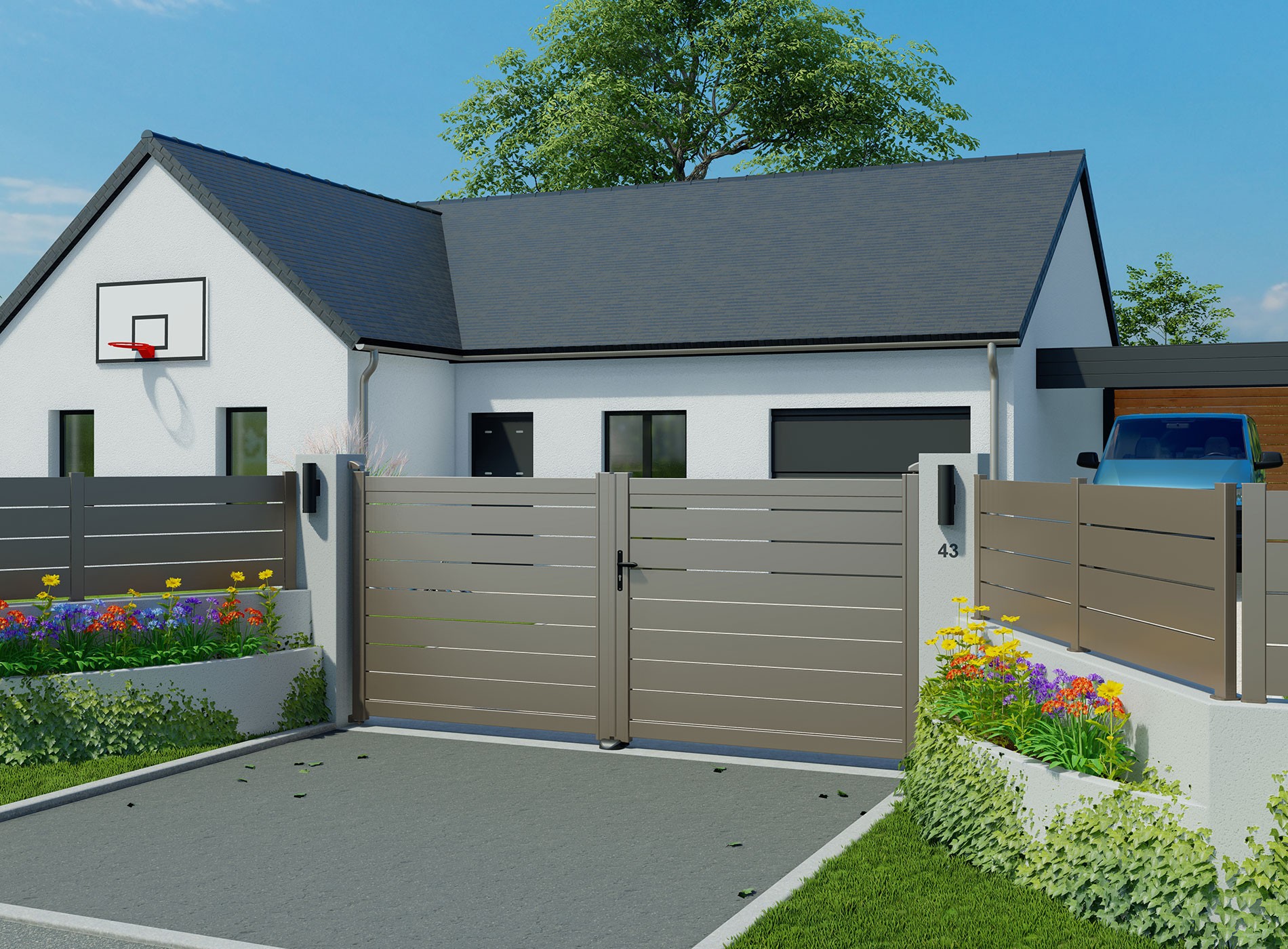 Portail en aluminium BONO, Gris Quartz 7039