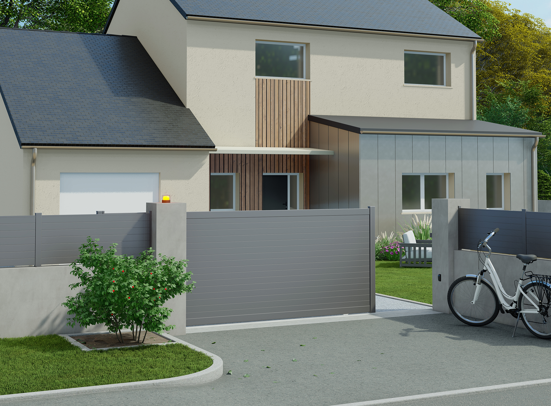 Portail coulissant en aluminium CONCARNEAU, gris sablé 2900