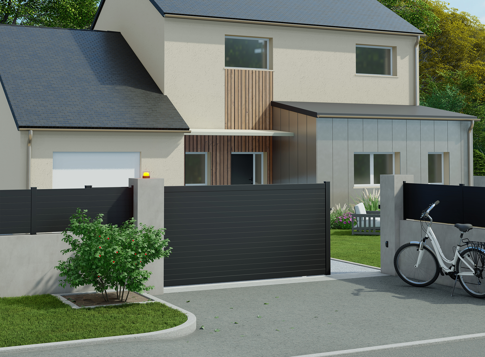 Portail coulissant en aluminium CONCARNEAU, noir 9005