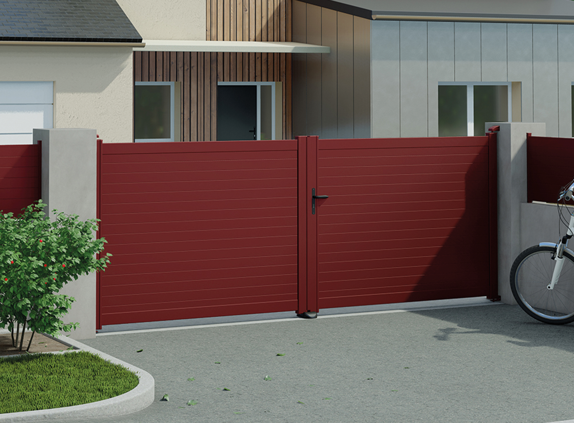 Portail battant en aluminium CONCARNEAU, rouge 3004