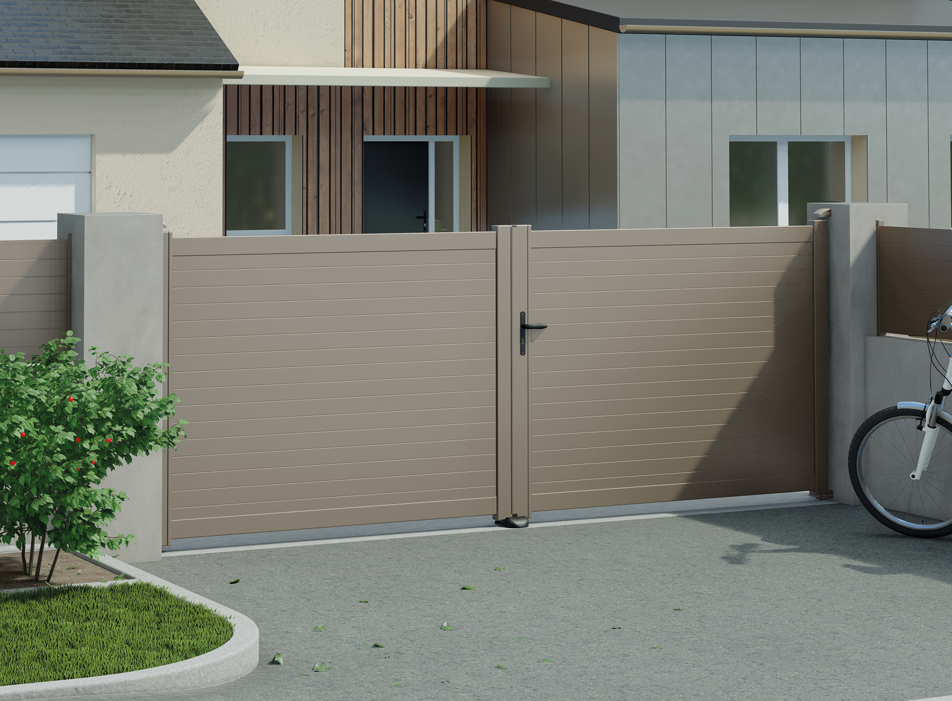 Portail battant en aluminium CONCARNEAU, gris quartz 7039