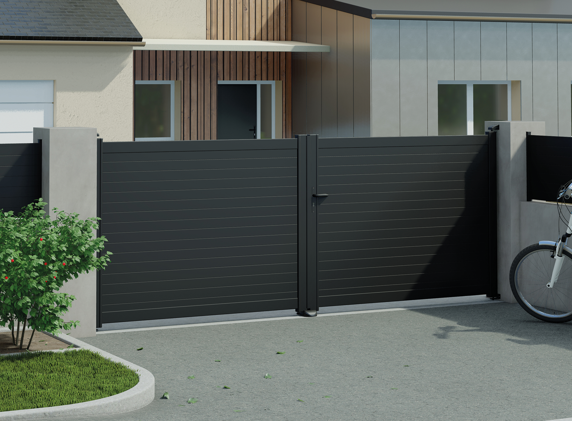 Portail battant en aluminium CONCARNEAU, noir 9005