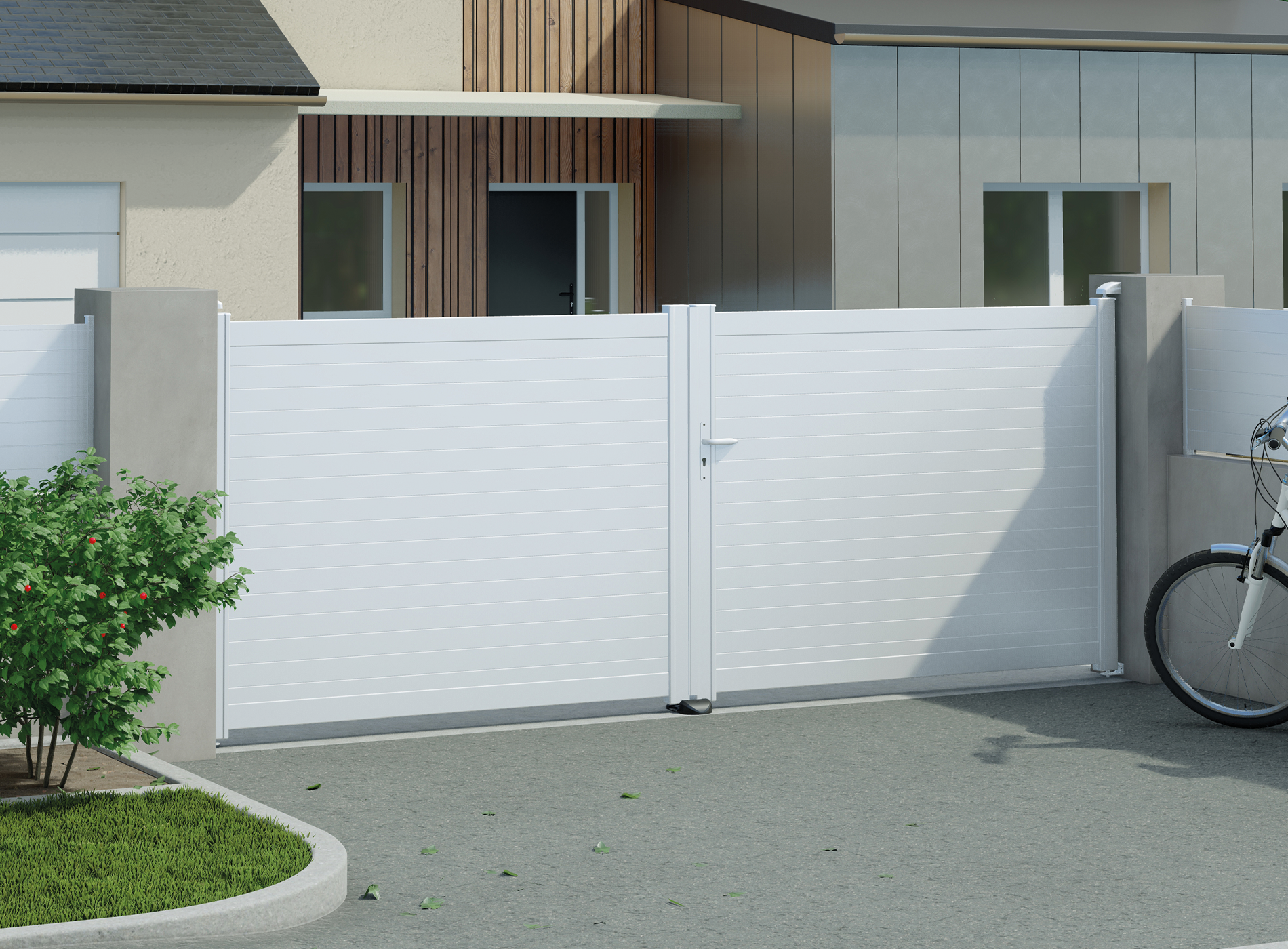 Portail battant en aluminium CONCARNEAU, blanc 9016