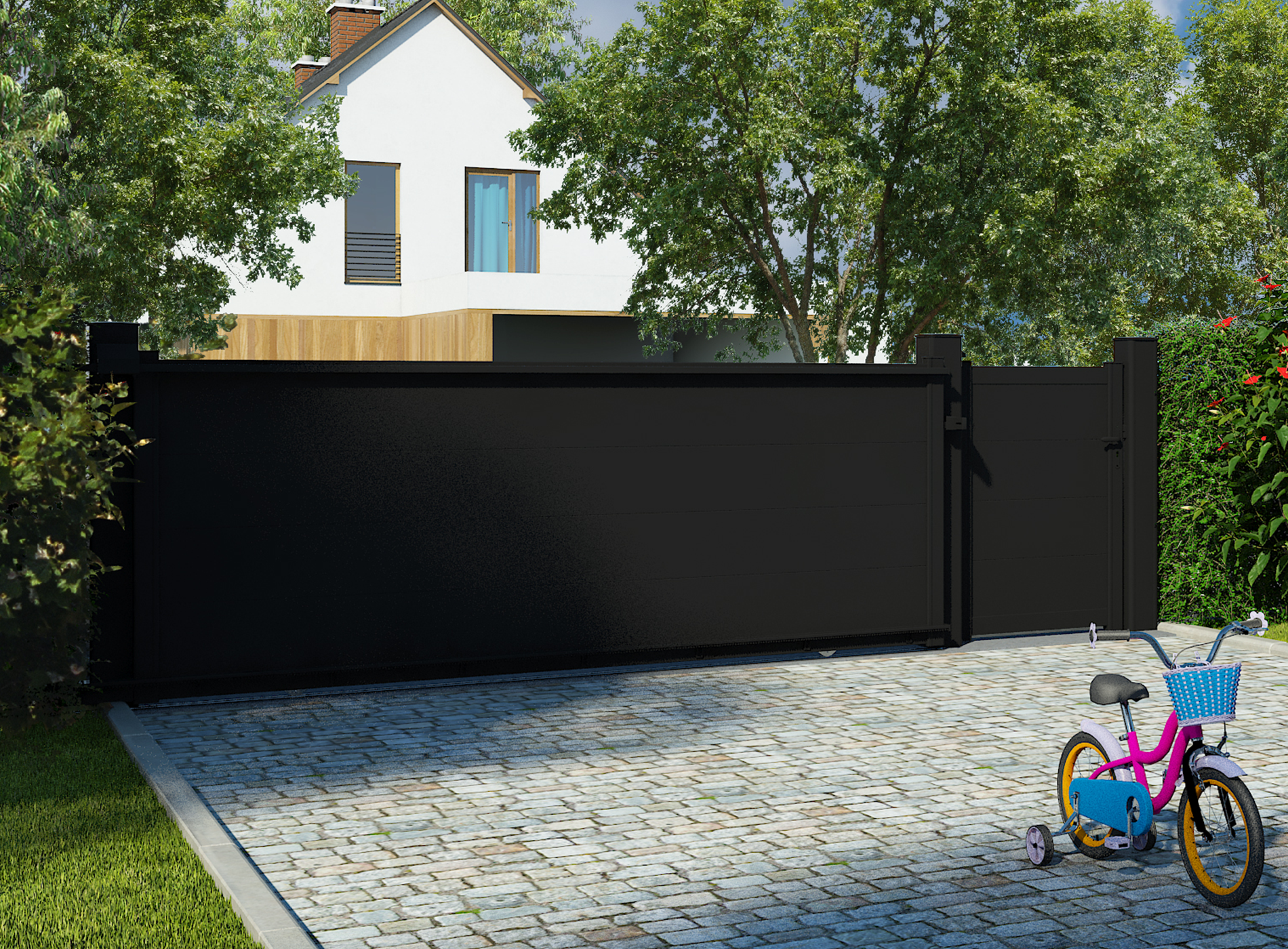 Portail coulissant en aluminium HEZO, Noir 9005