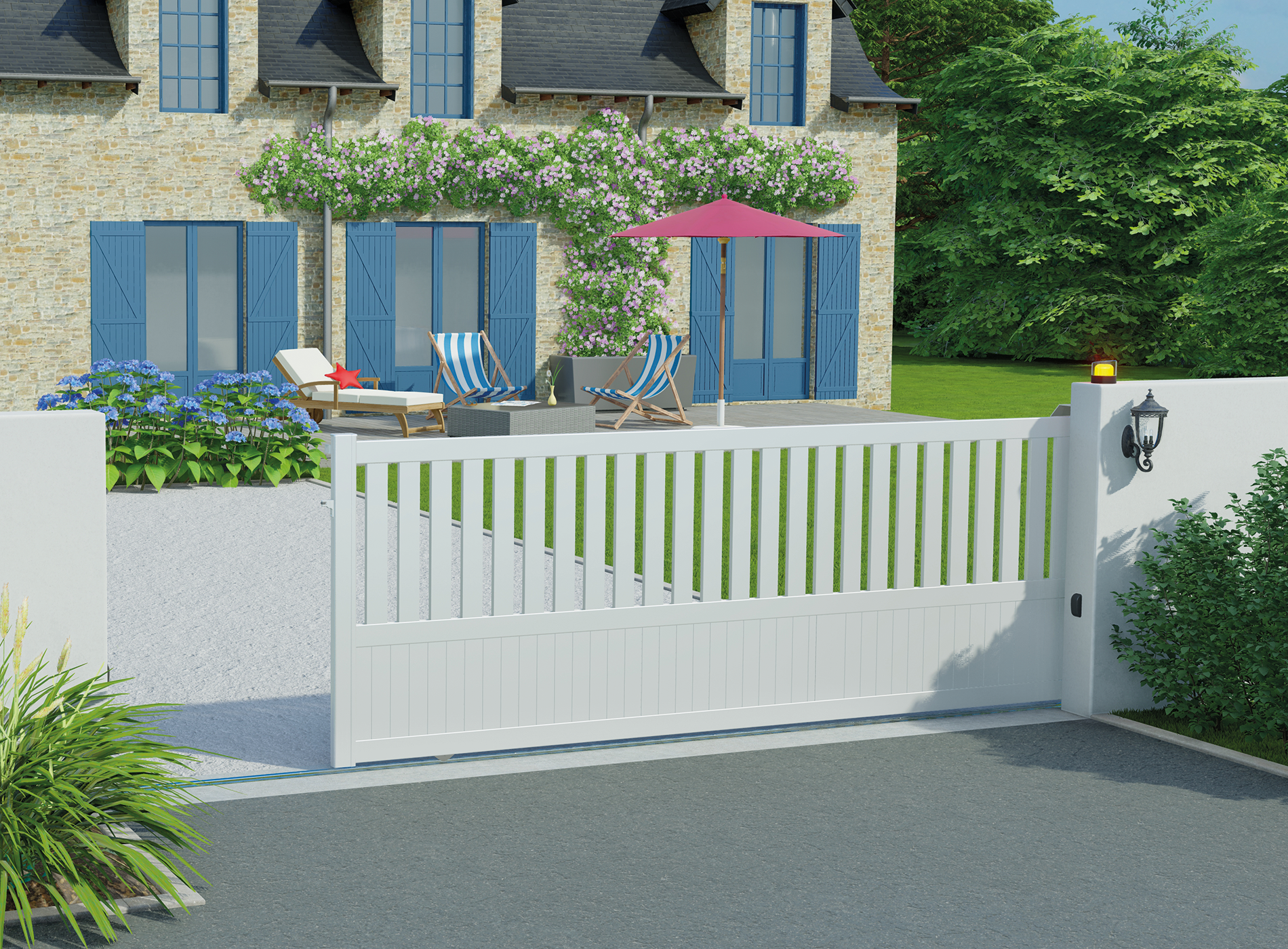 Portail coulissant en aluminium PENMARCH , blanc 9016