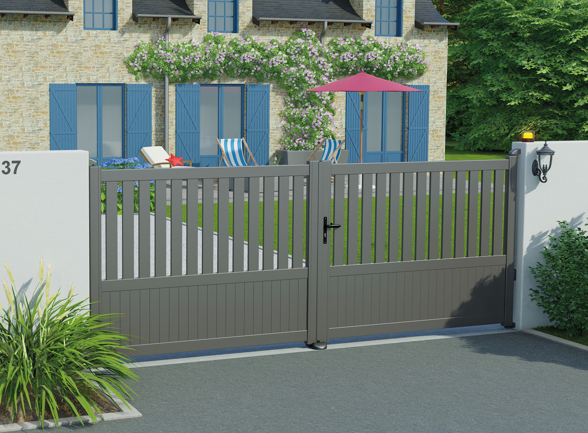 Portail battant PENMARCH, Gris Sablé 2900